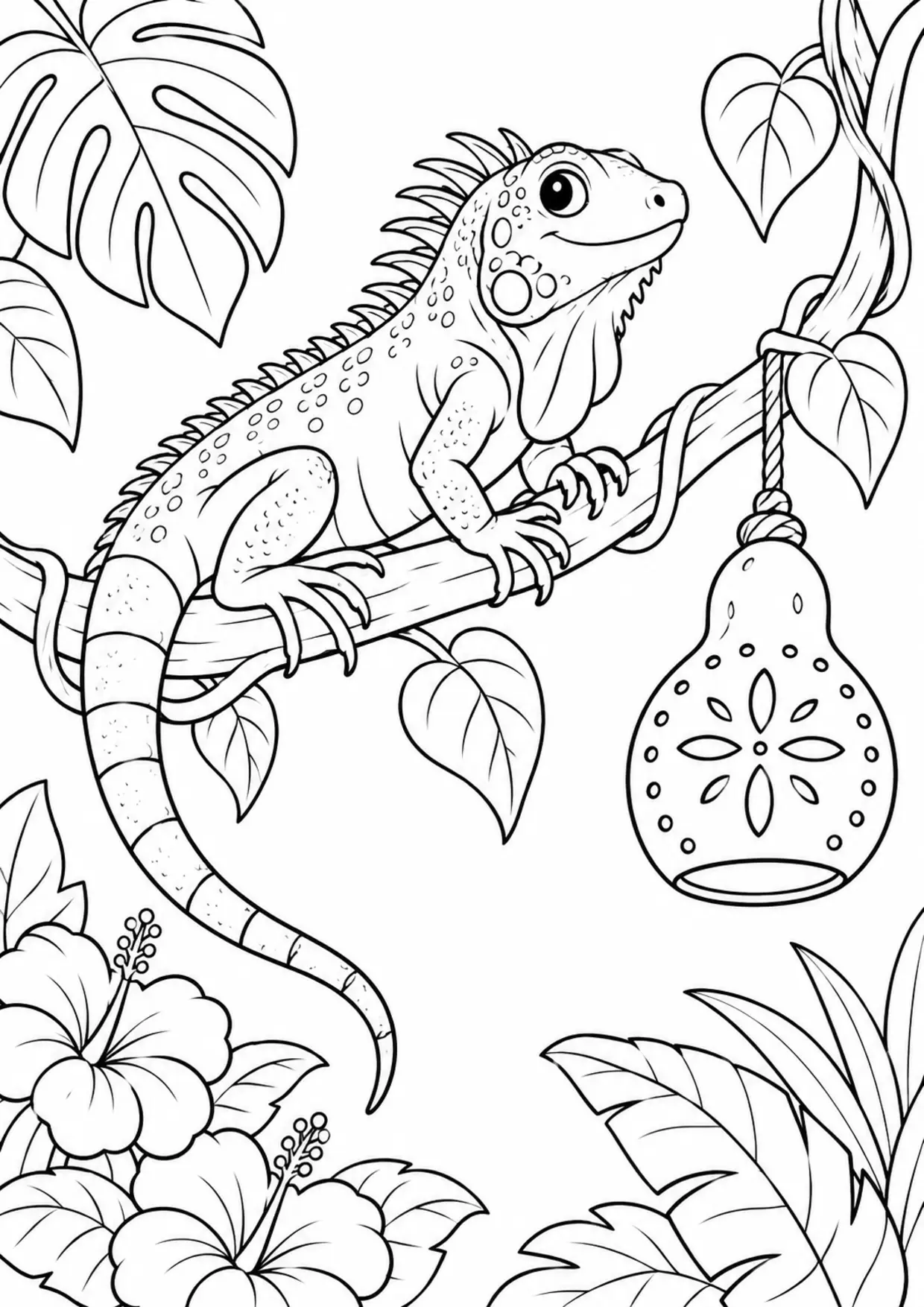 Coloriage iguane : lanterne gourde à imprimer montrant lanterne gourde, dessin noir et blanc