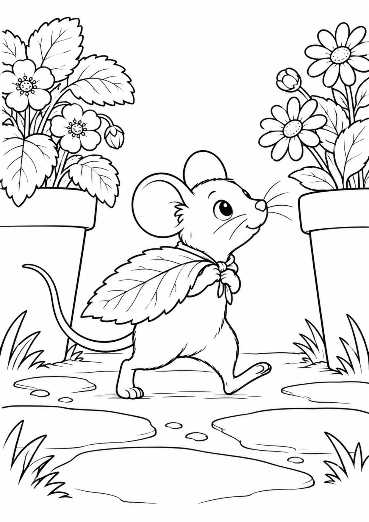 Coloriage souris : cape feuille