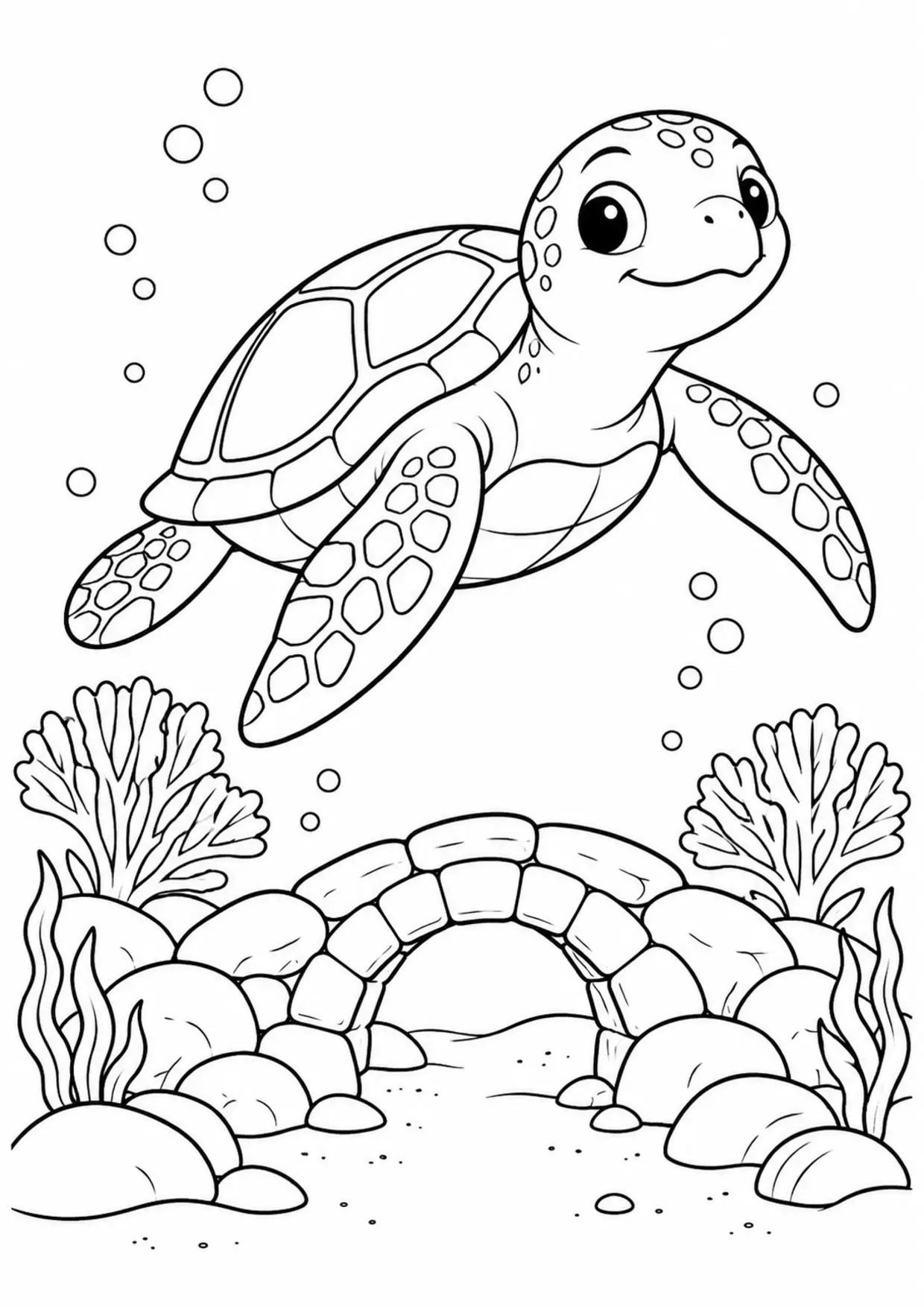 Coloriage tortue marine : pont pierre