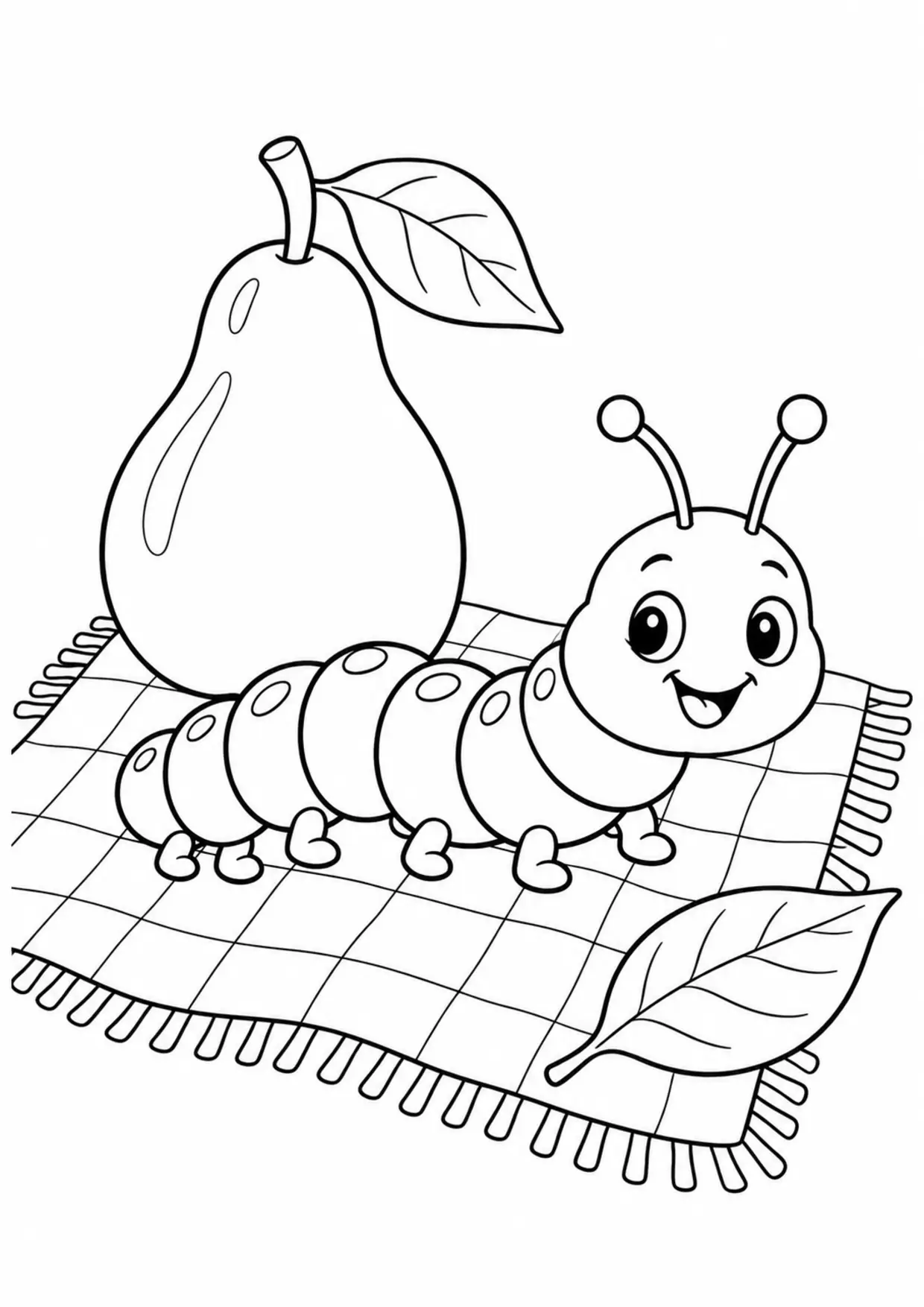 Coloriage chenille : nappe poire à imprimer montrant nappe poire, dessin noir et blanc