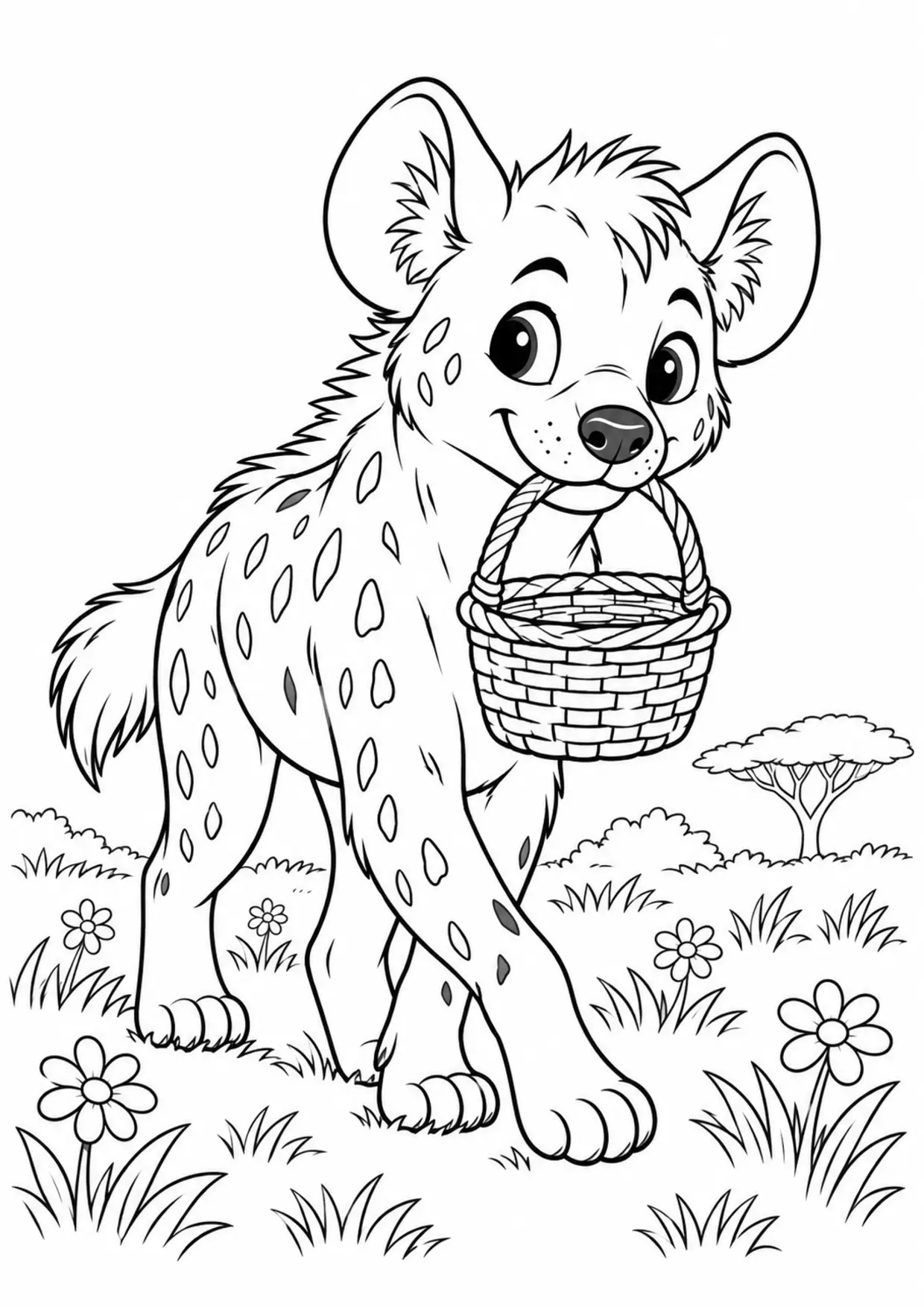 Coloriage hyène : panier savane
