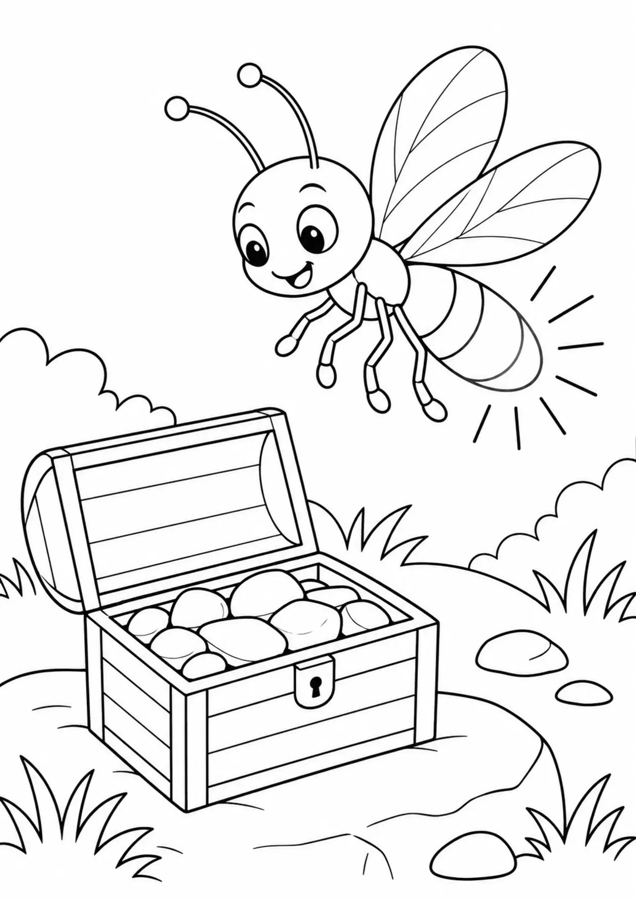 Coloriage luciole : coffre galets
