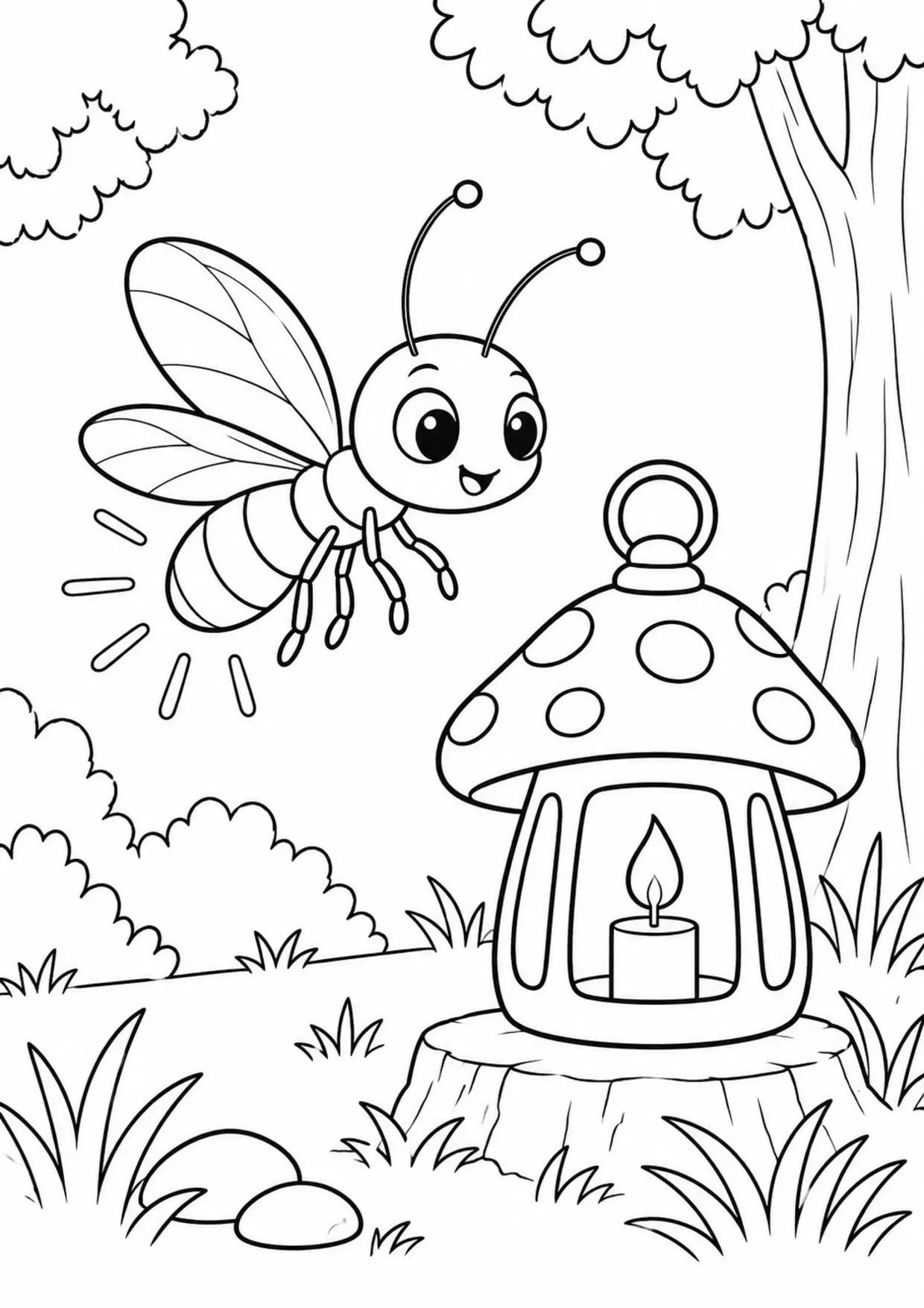 Coloriage luciole : lanterne champignon