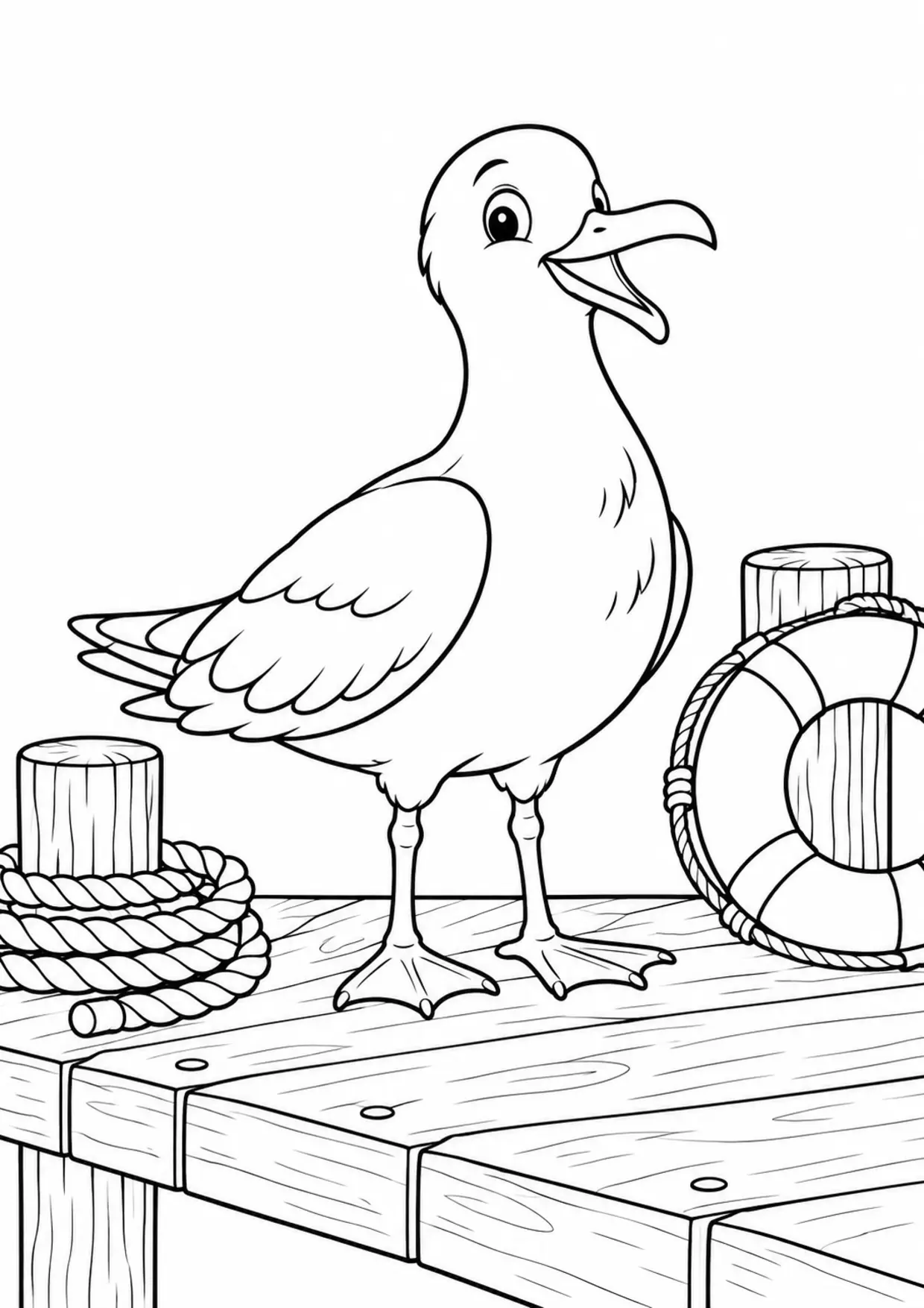 Coloriage mouette : bouee corde à imprimer montrant bouee corde, dessin noir et blanc