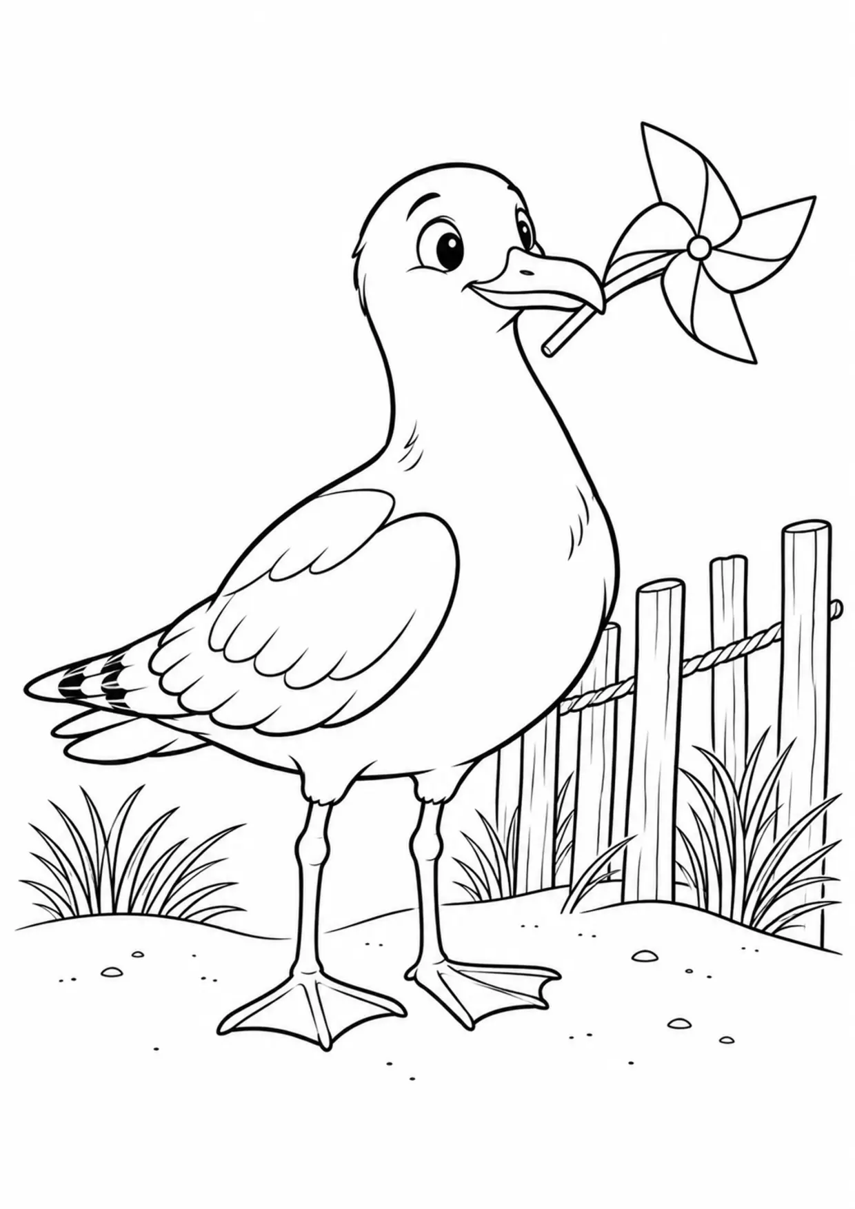 Coloriage mouette : moulin papier à imprimer montrant moulin papier, dessin noir et blanc