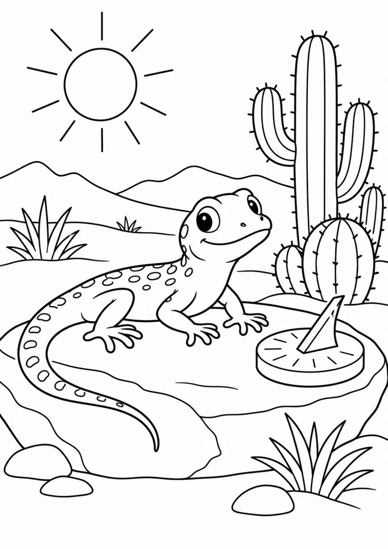 Coloriage lézard : cadran cactus