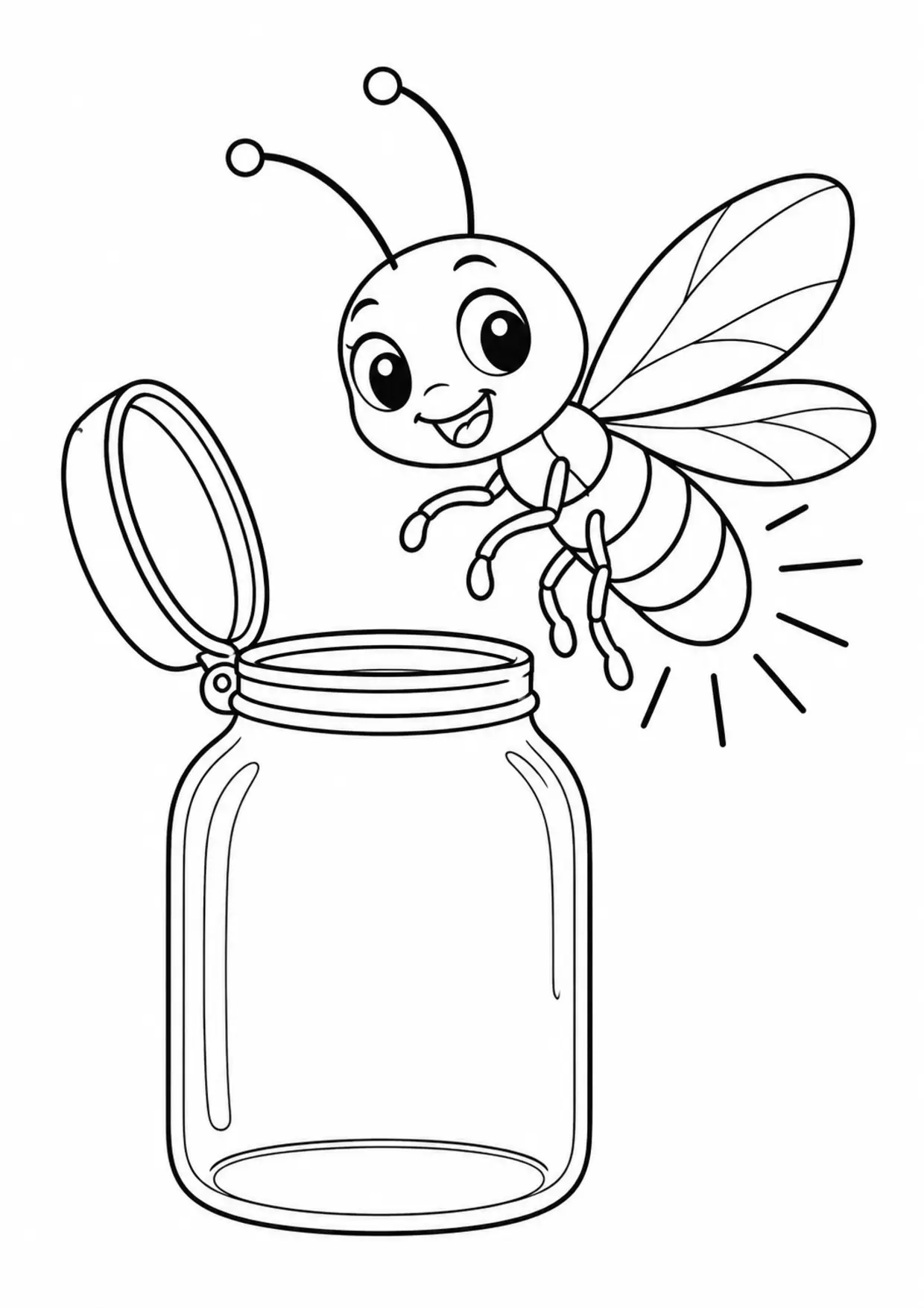 Coloriage luciole : bocal à imprimer montrant bocal, dessin noir et blanc