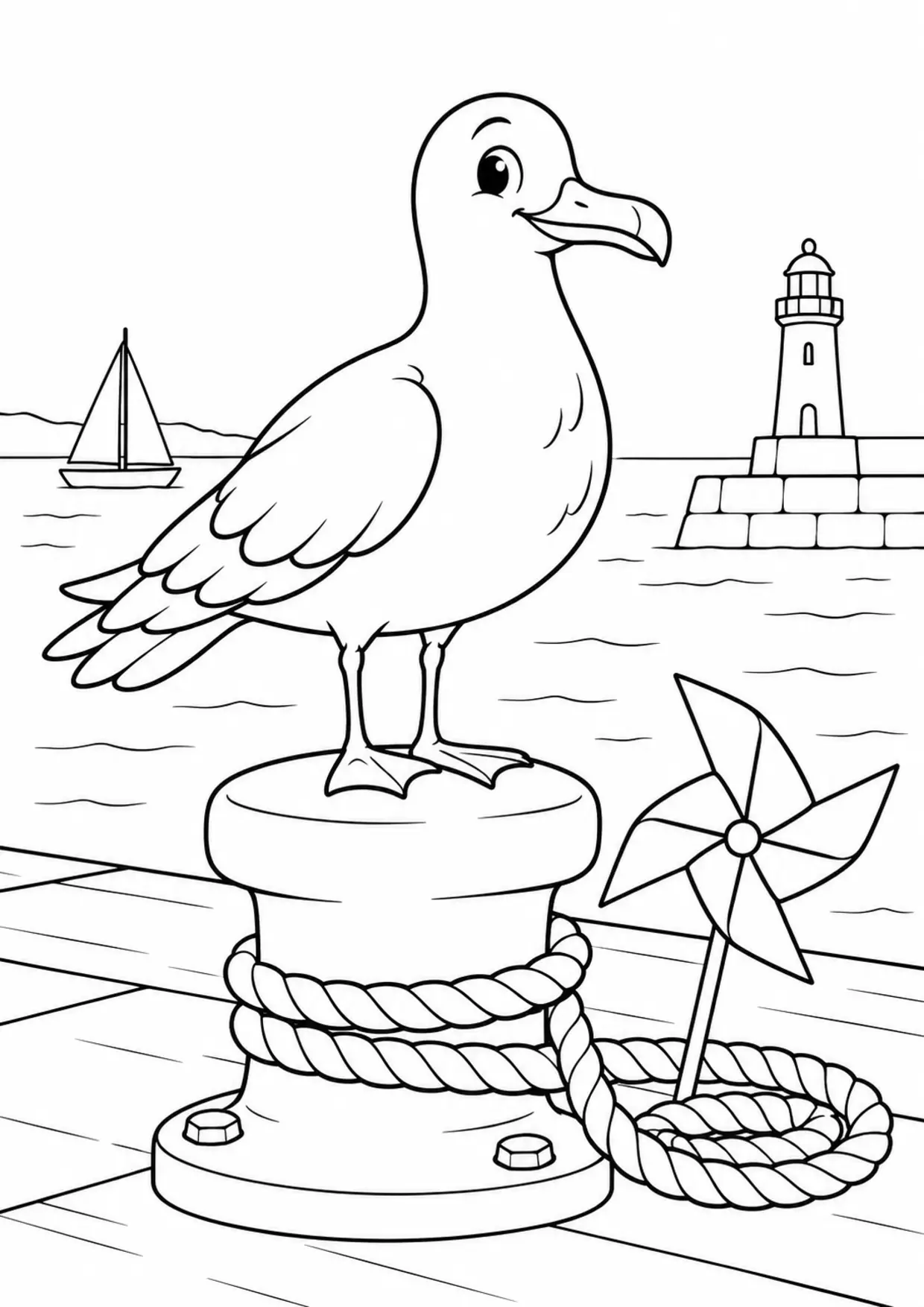 Coloriage mouette : bollard moulinet à imprimer montrant bollard moulinet, dessin noir et blanc