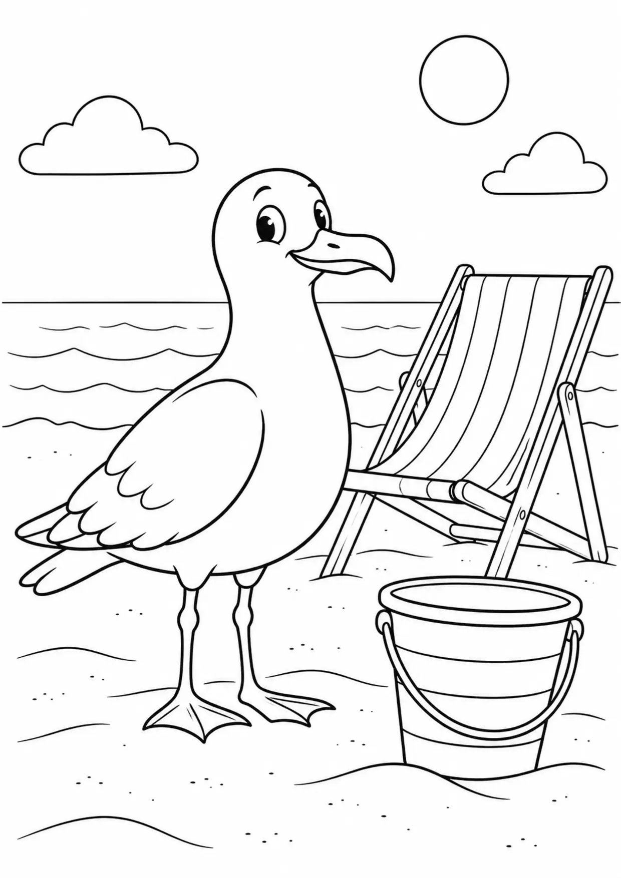 Coloriage mouette : chaise seau