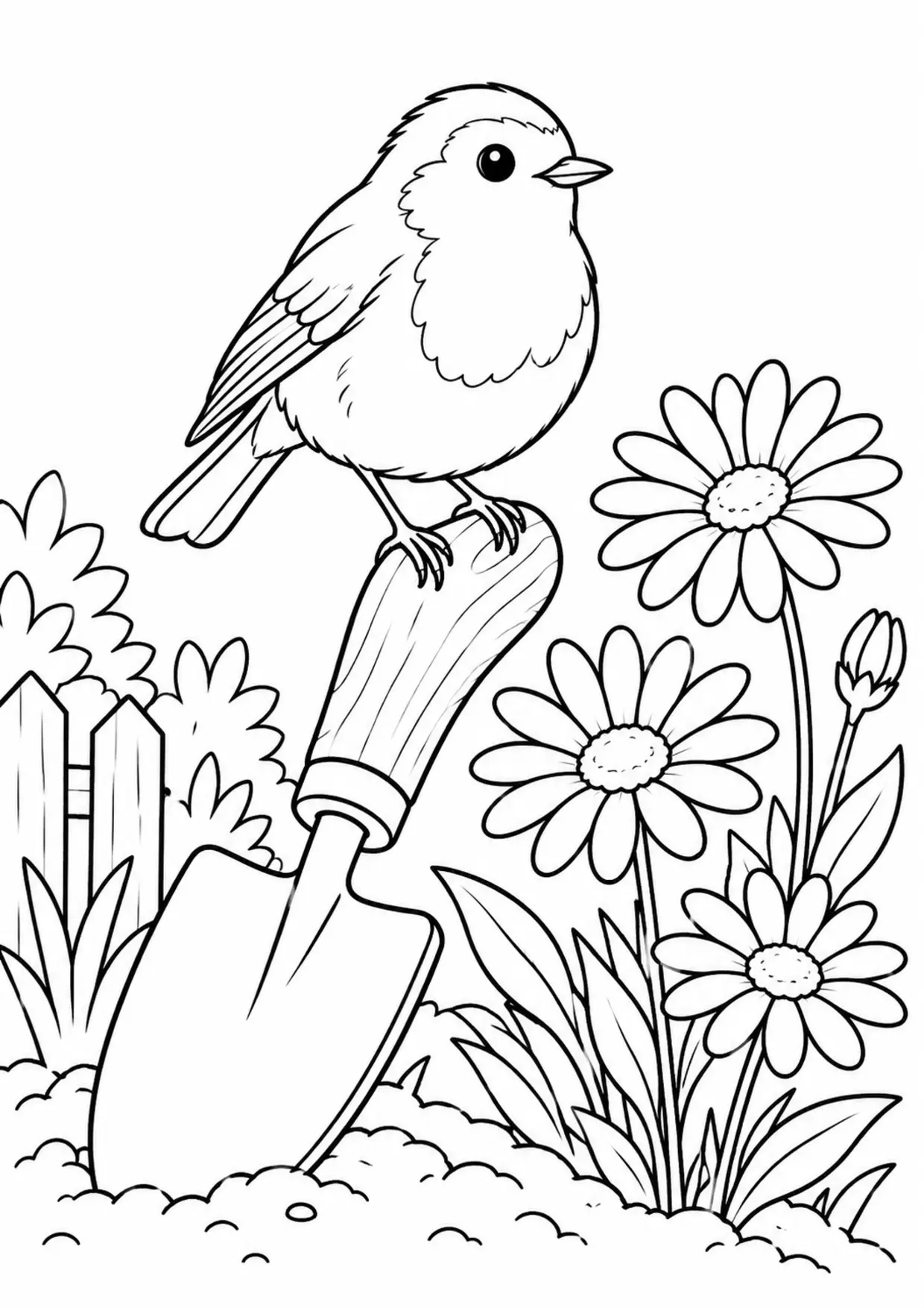 Coloriage rouge-gorge : transplantoir
