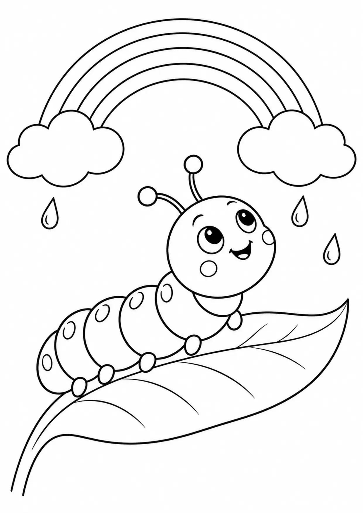 Coloriage chenille : arc en ciel à imprimer montrant arc en ciel, dessin noir et blanc