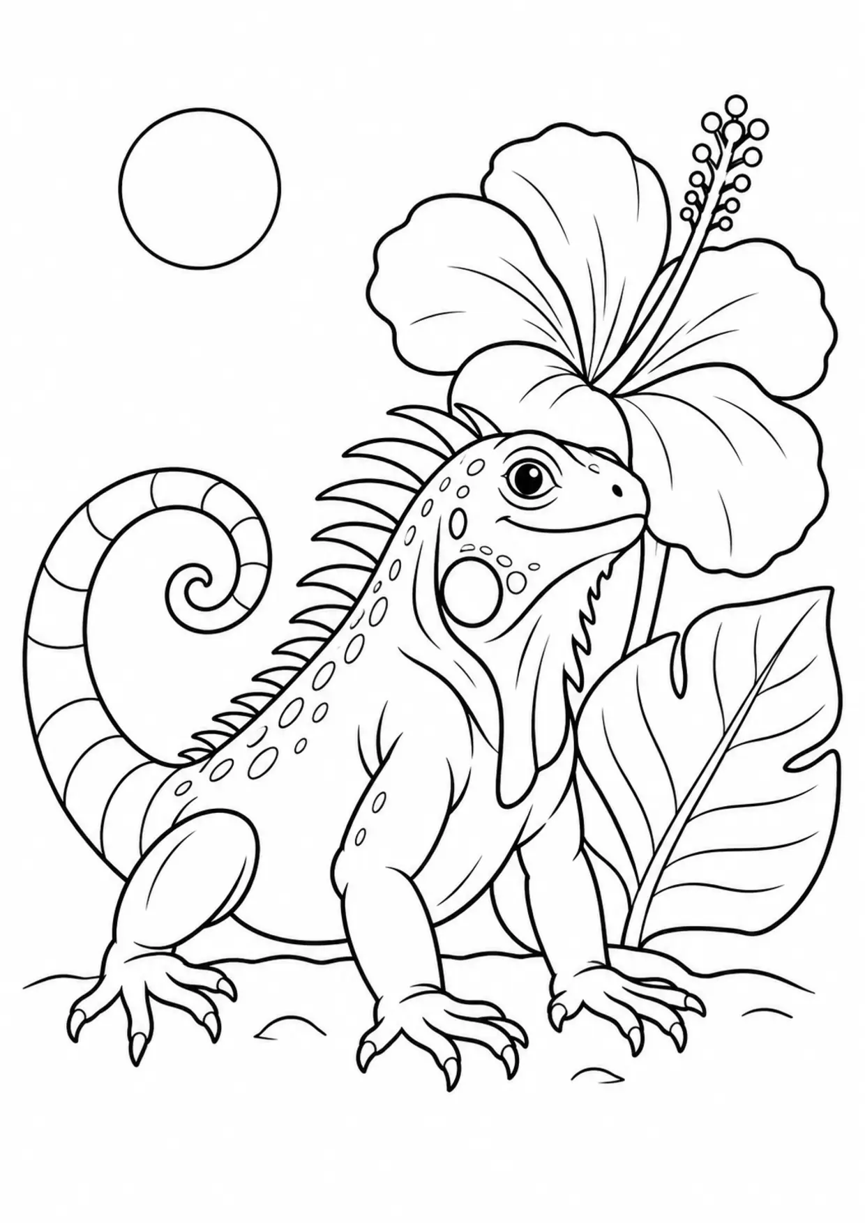 Coloriage iguane : fleur à imprimer montrant fleur, dessin noir et blanc