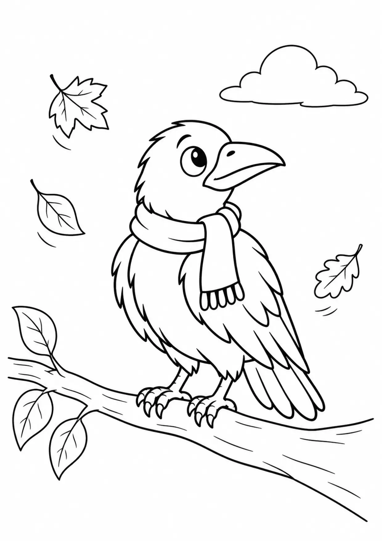 Coloriage corbeau : echarpe à imprimer montrant echarpe, dessin noir et blanc