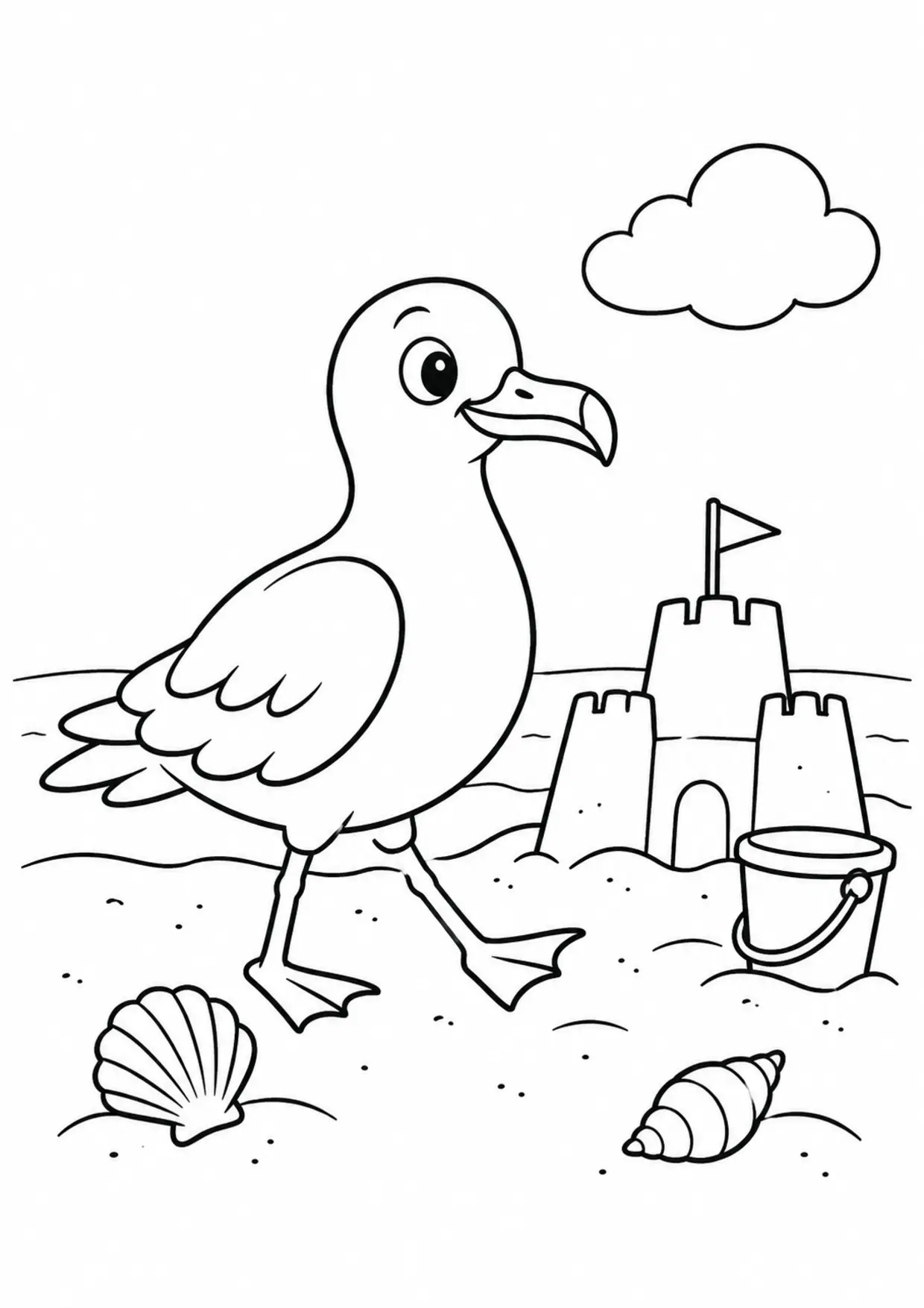 Coloriage mouette : castle à imprimer montrant castle, dessin noir et blanc
