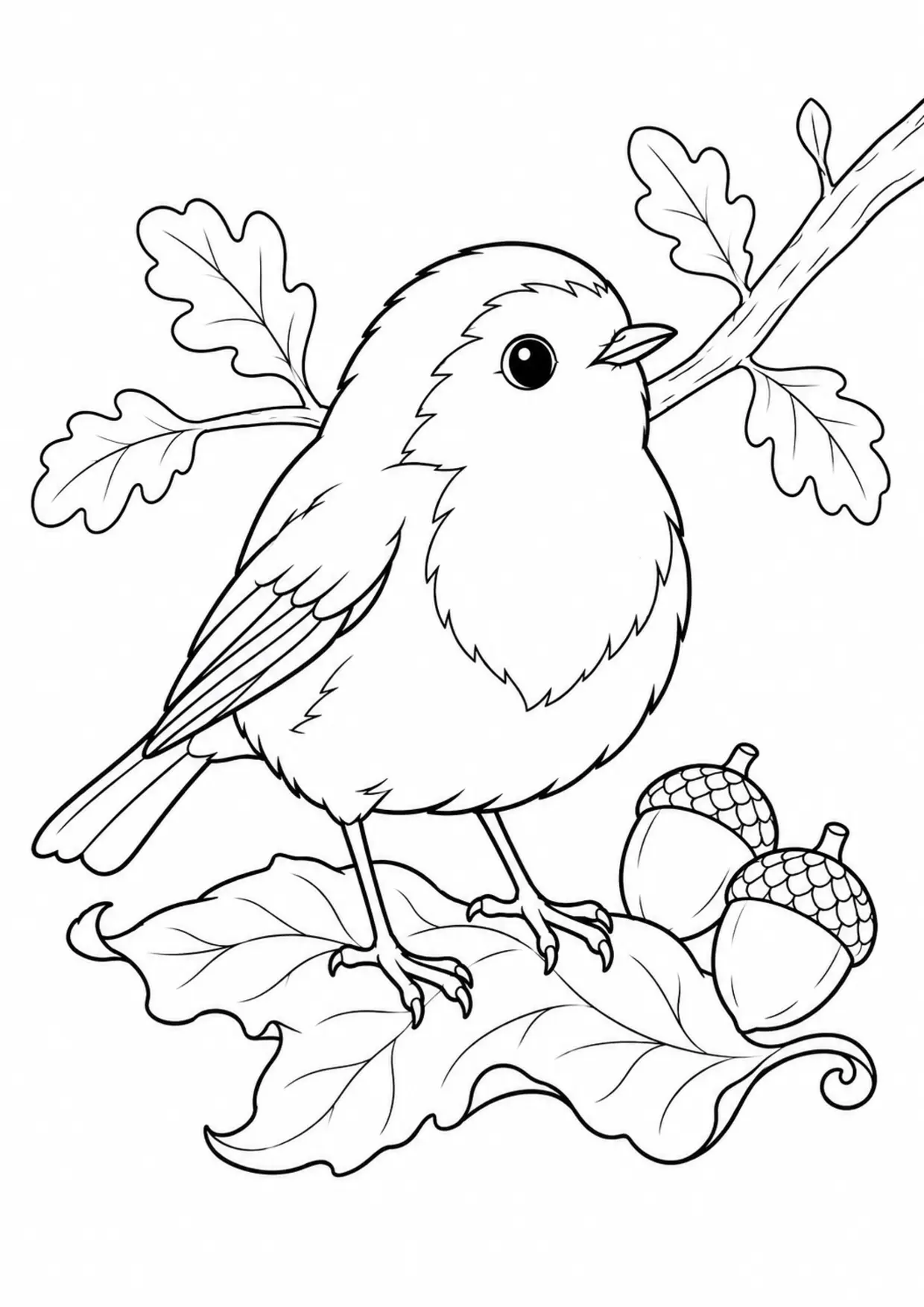 Coloriage rouge-gorge : feuille à imprimer montrant feuille, dessin noir et blanc