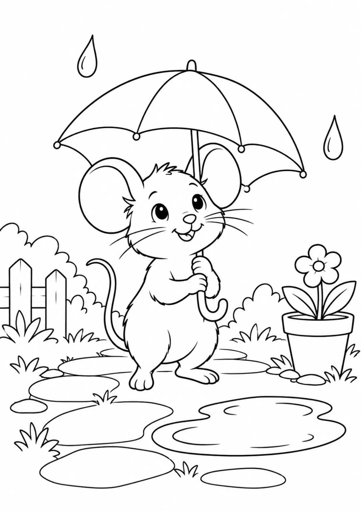 Coloriage souris : parapluie à imprimer montrant parapluie, dessin noir et blanc