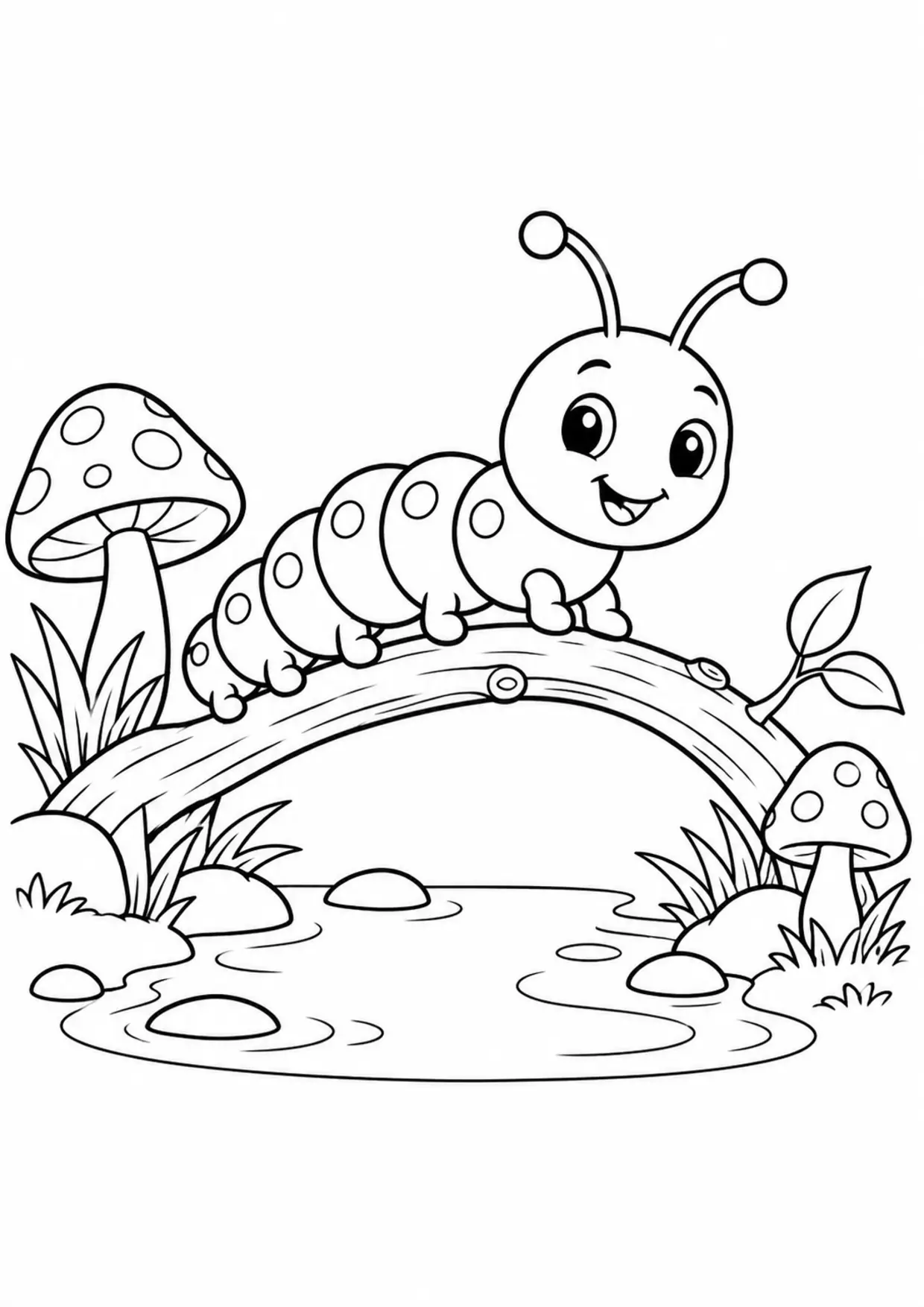 Coloriage chenille : pont branche