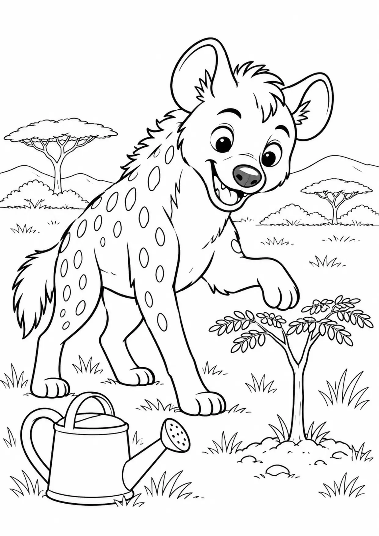 Coloriage hyène : arrosoir acacia