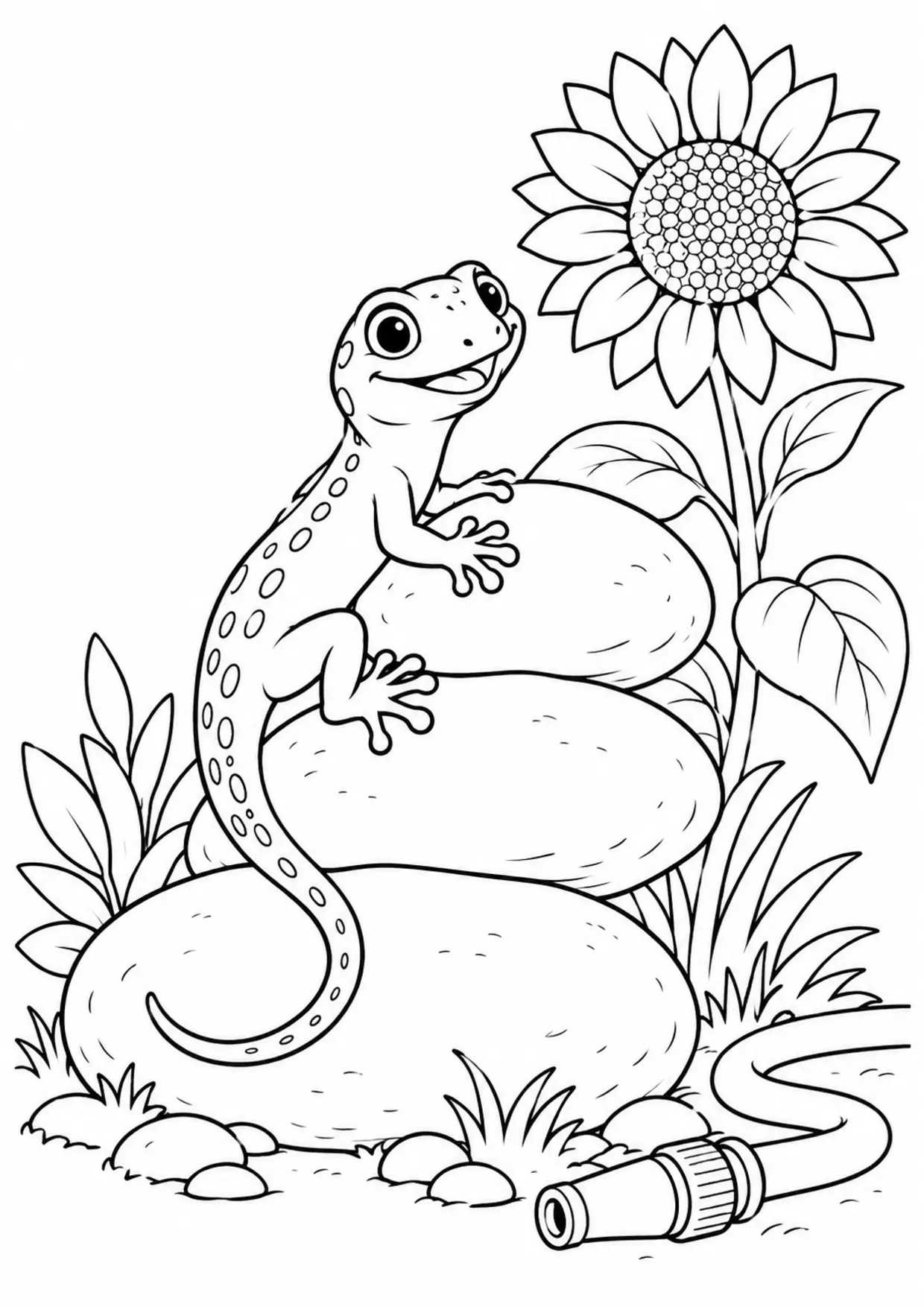 Coloriage tournesol à imprimer montrant v6a7 lezard pierres tournesol, illustration 7
