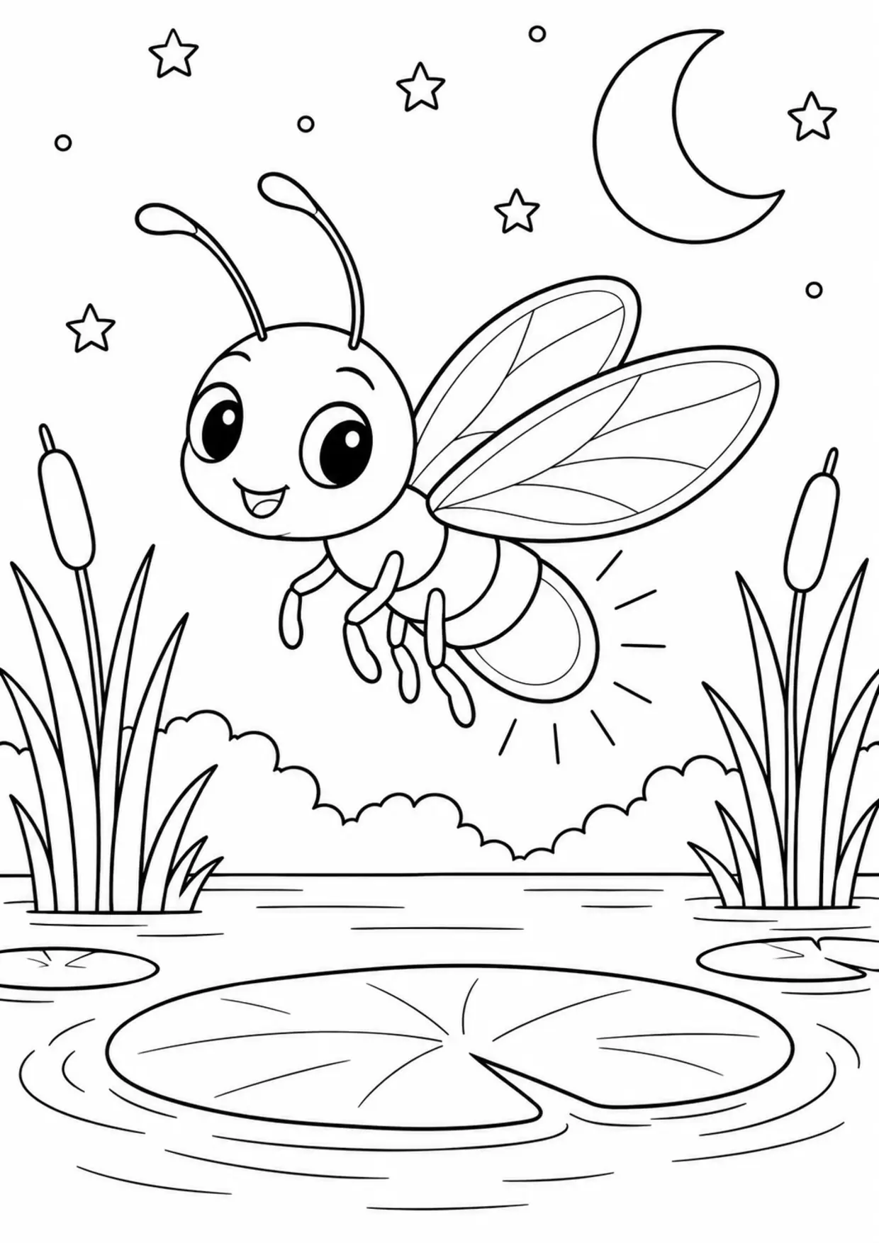 Coloriage luciole : nenuphar lune
