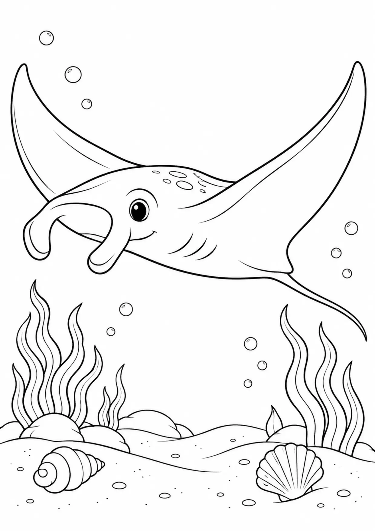 Coloriage raie manta : coquillages