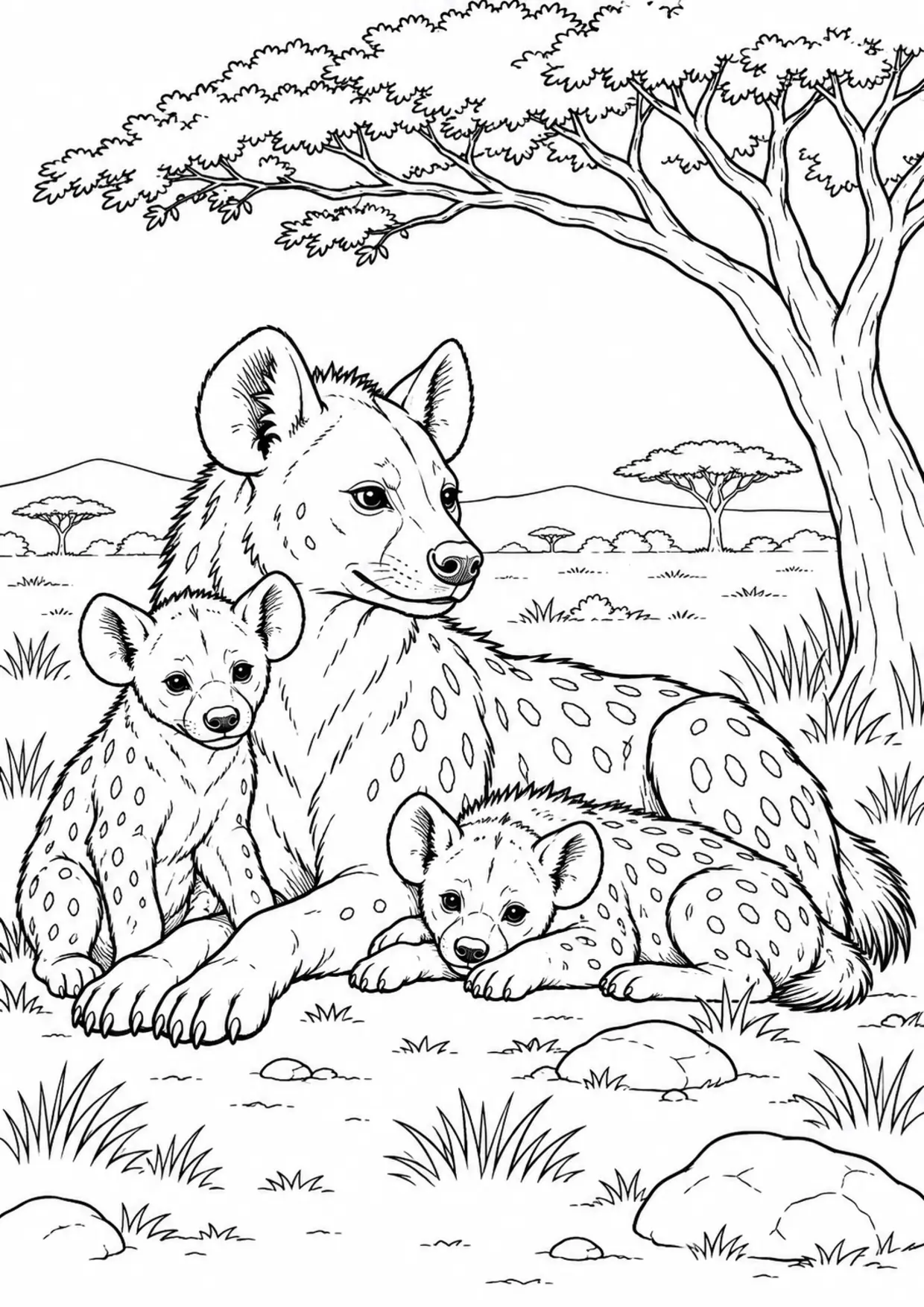 Coloriage hyène : famille acacia