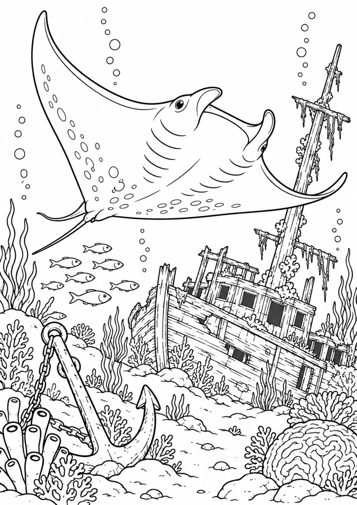 Coloriage raie manta : epave