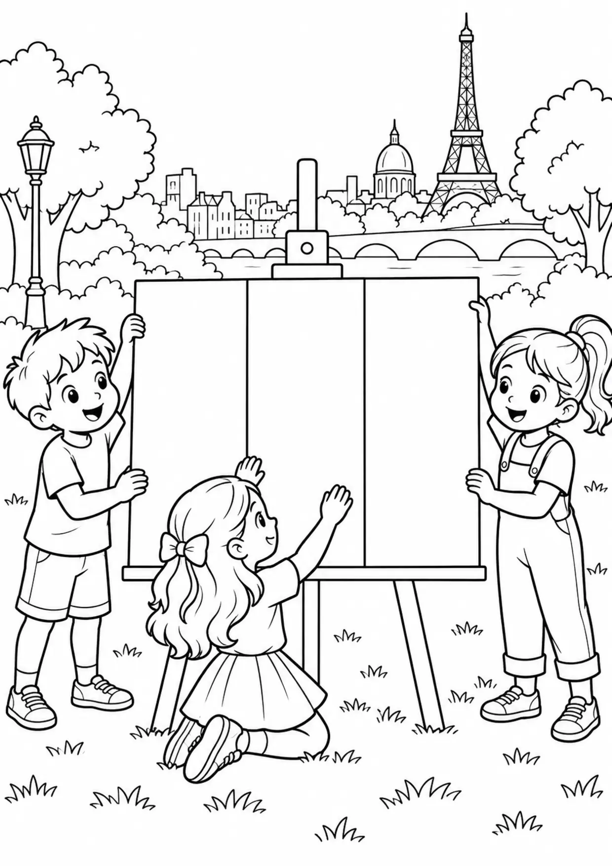 Coloriage drapeau français : chevalet