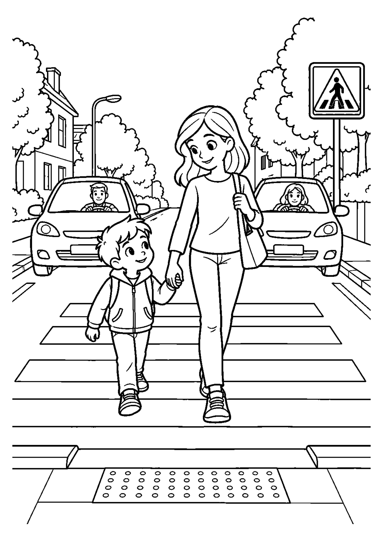 Coloriage sécurité routière : passage piéton – fiche 2