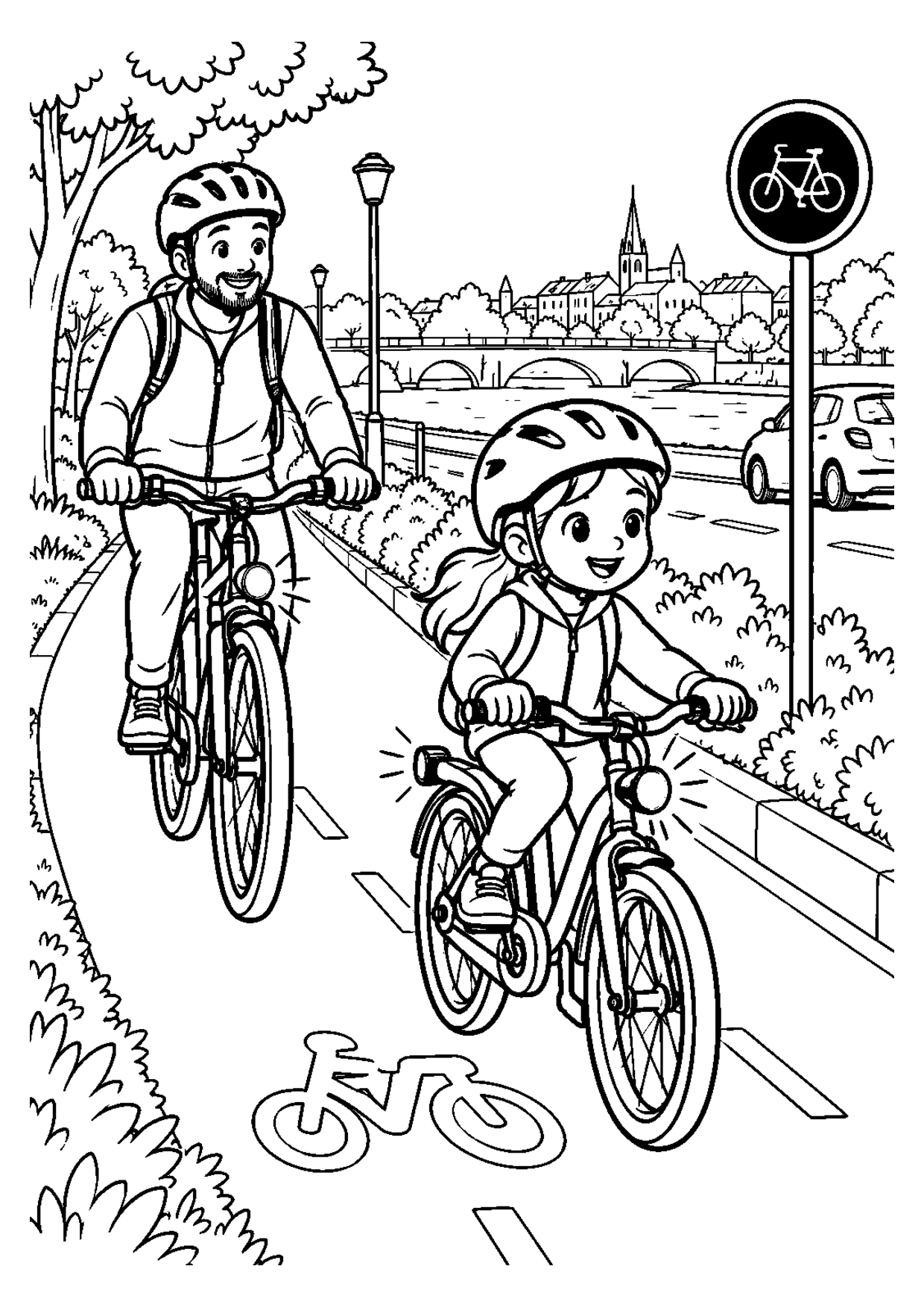 Coloriage sécurité routière : vélo casque