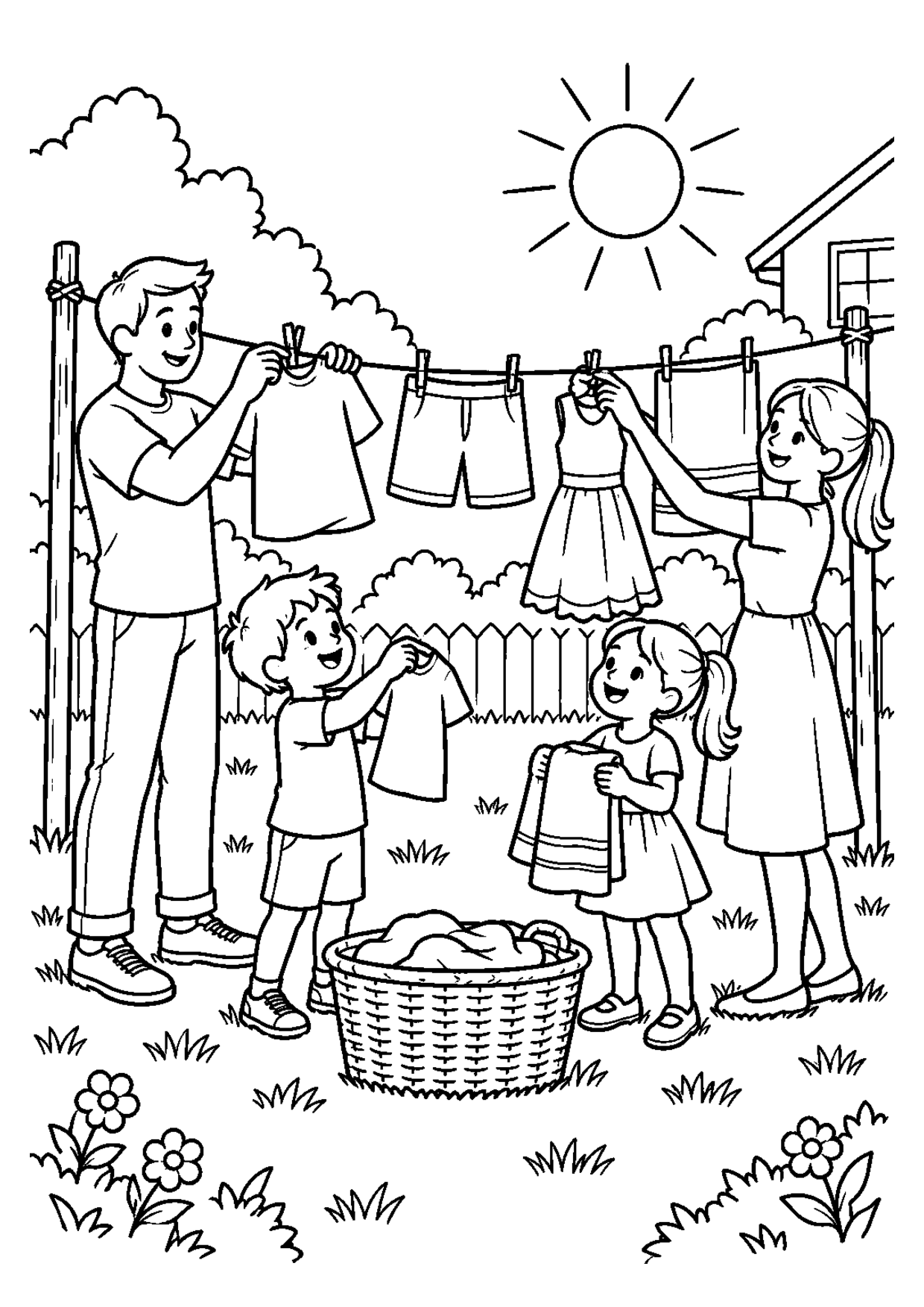 Coloriage écologie : linge soleil
