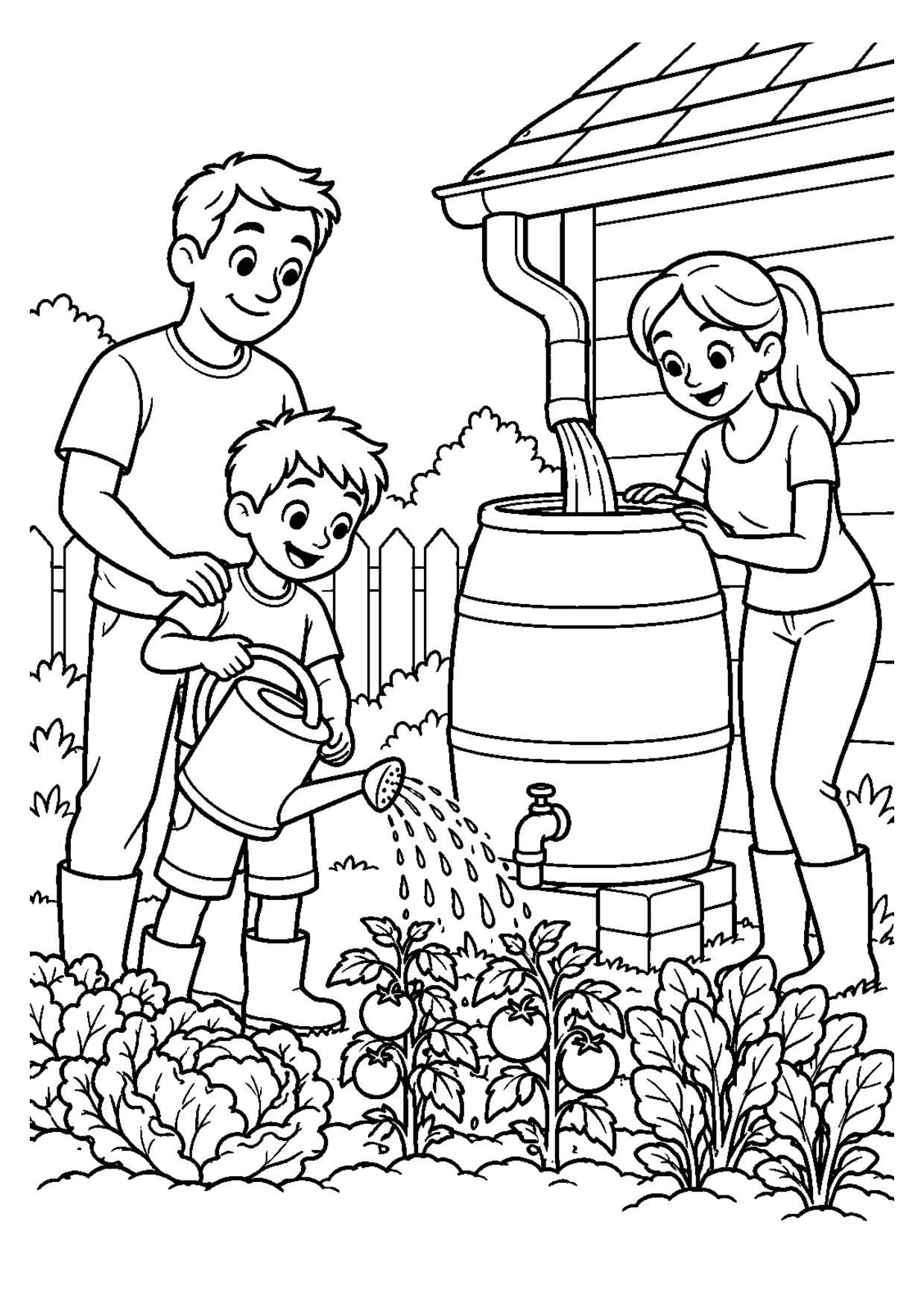 Coloriage écologie : recuperer eau pluie