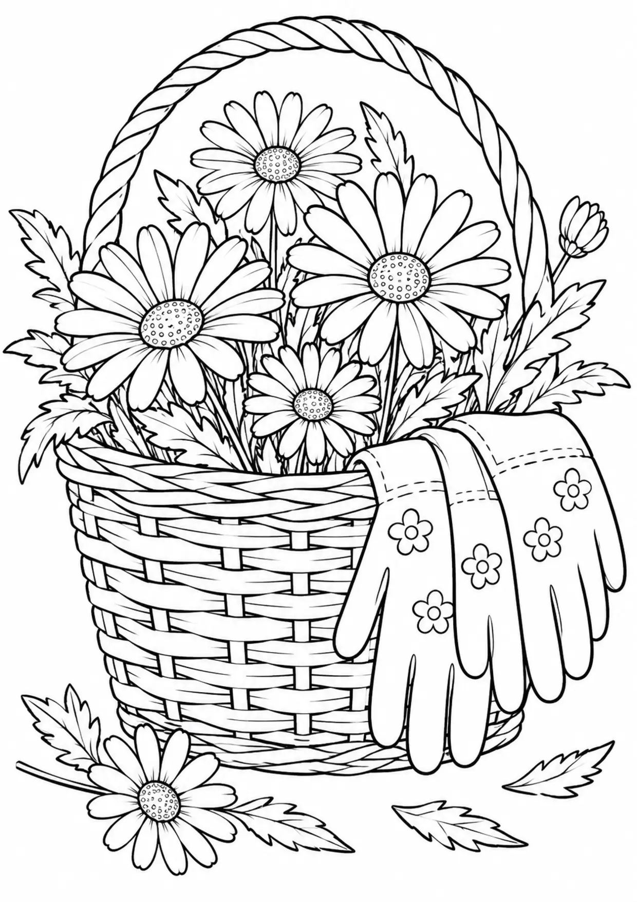 Coloriage marguerite à imprimer montrant panier, illustration 5