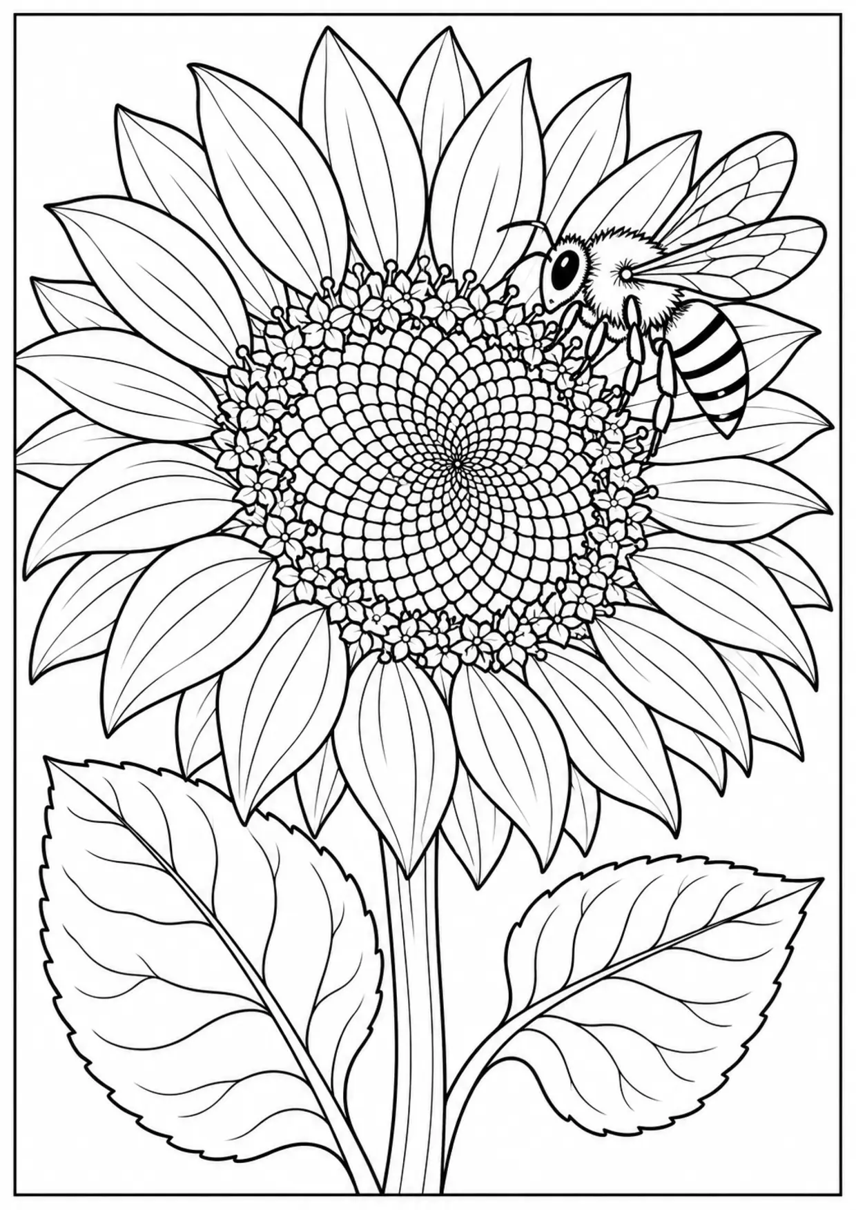 Coloriage tournesol à imprimer montrant gros plan, illustration 8