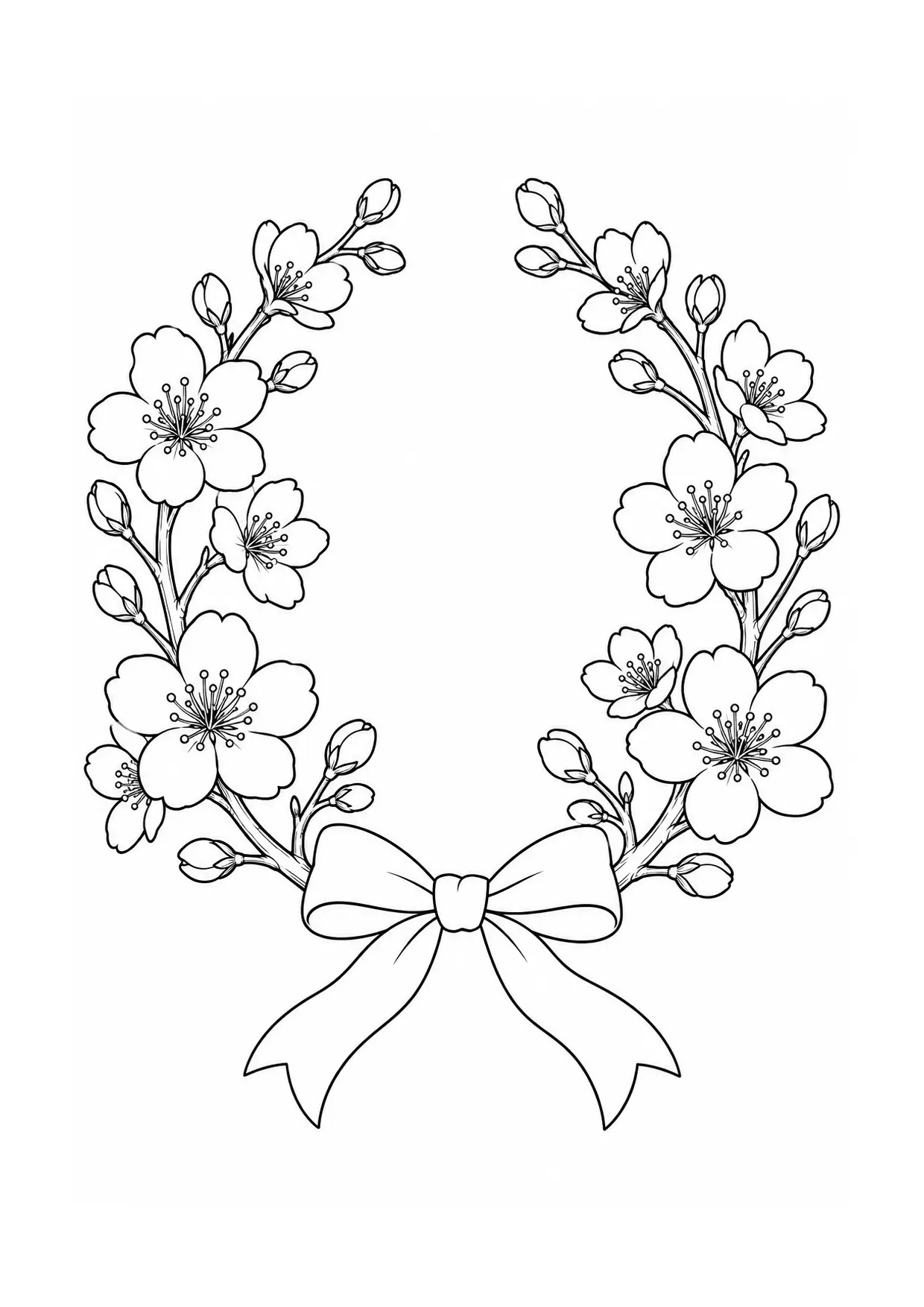 Coloriage cerisier en fleurs à imprimer montrant couronne, illustration 7