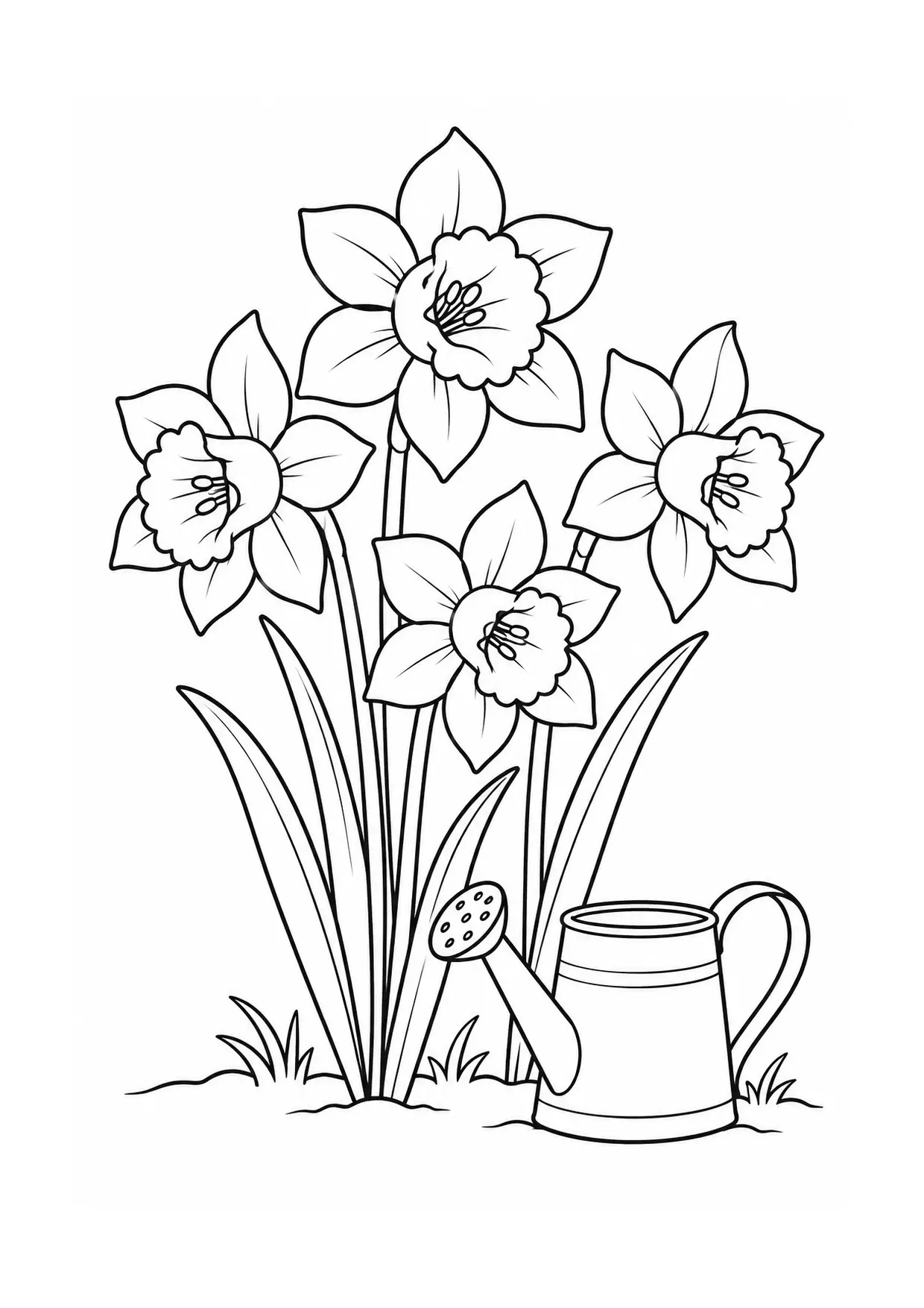 Coloriage jonquille à imprimer montrant arrosoir, illustration 5