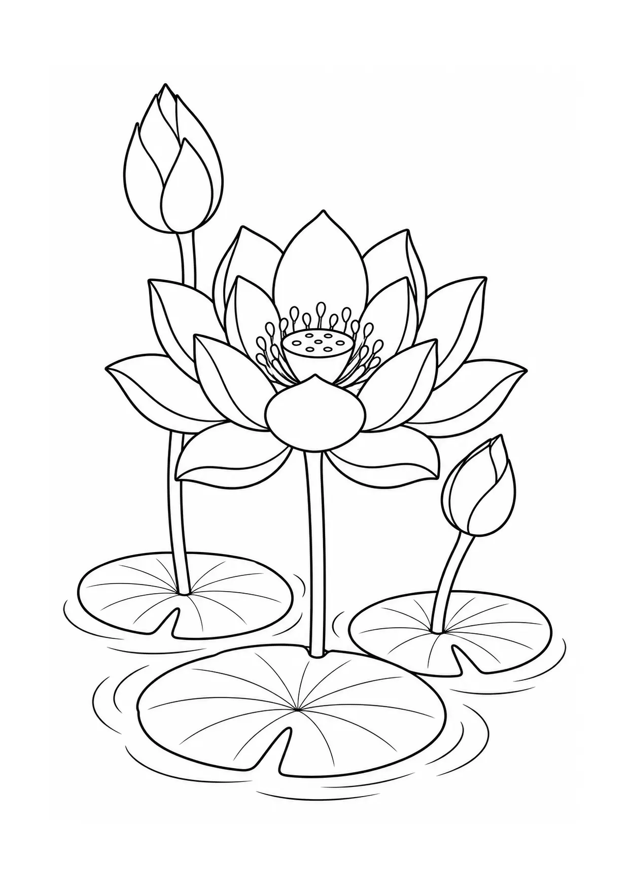Coloriage lotus à imprimer montrant boutons, illustration 6