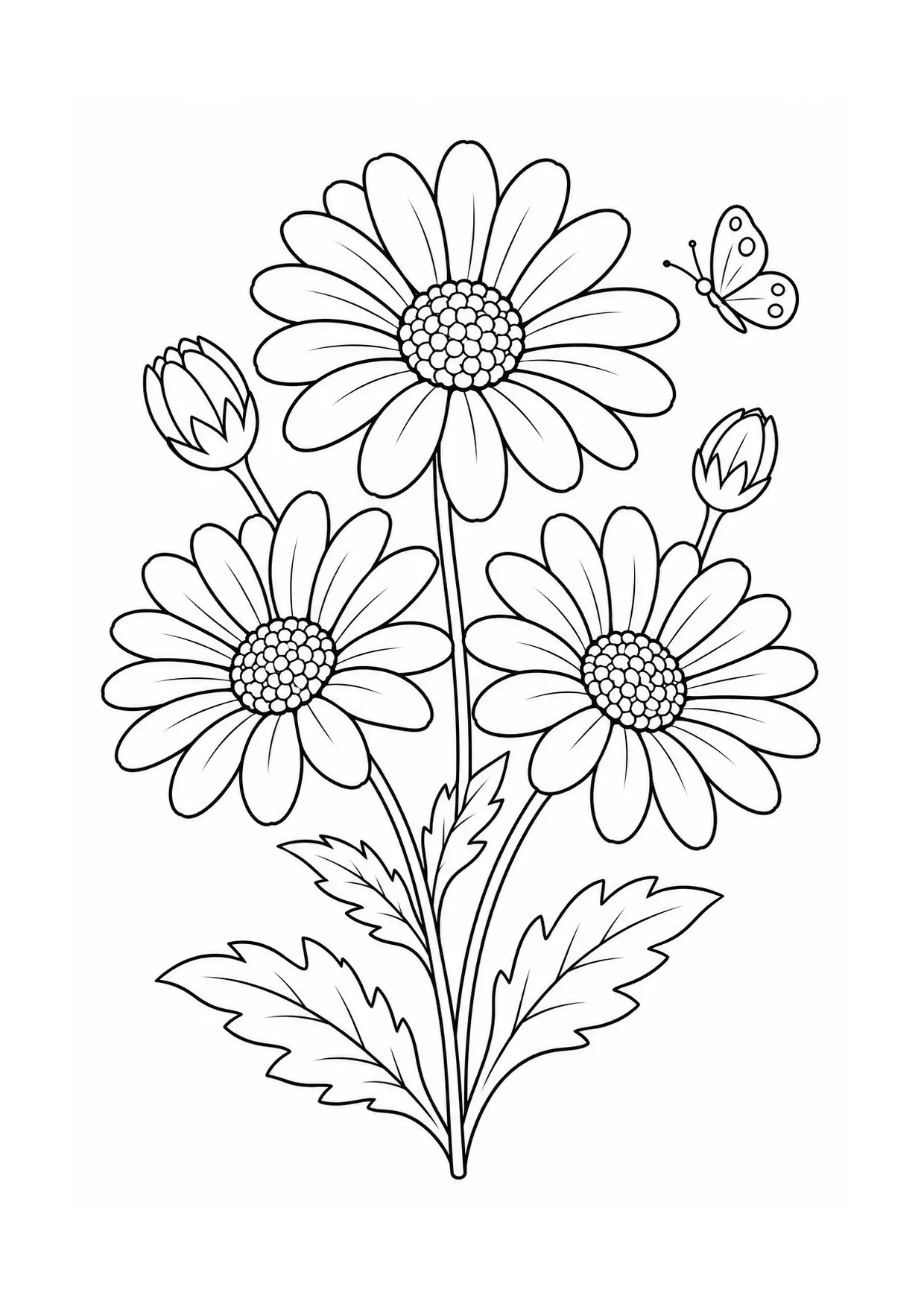 Coloriage marguerite à imprimer montrant boutons, illustration 6