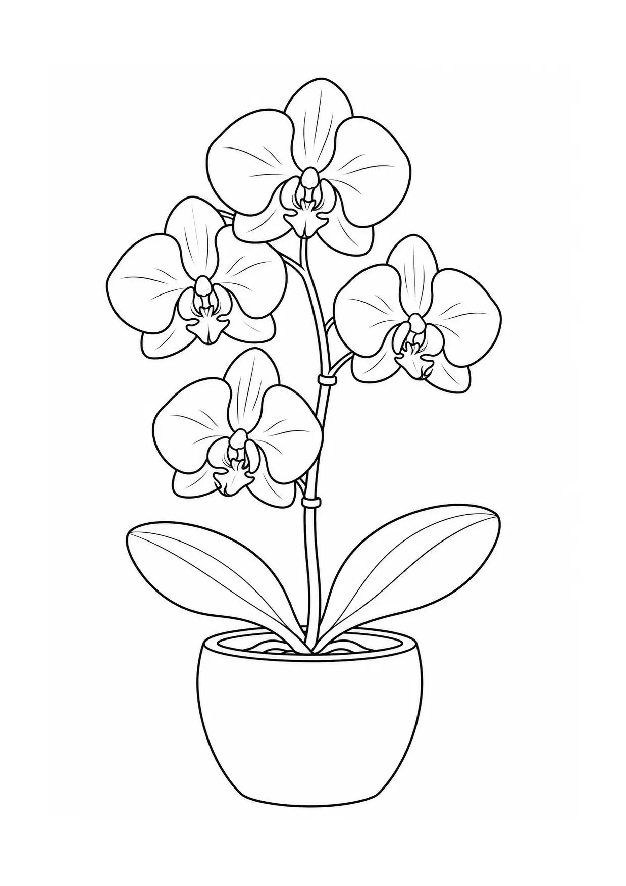 Coloriage orchidée à imprimer montrant tige, illustration 7