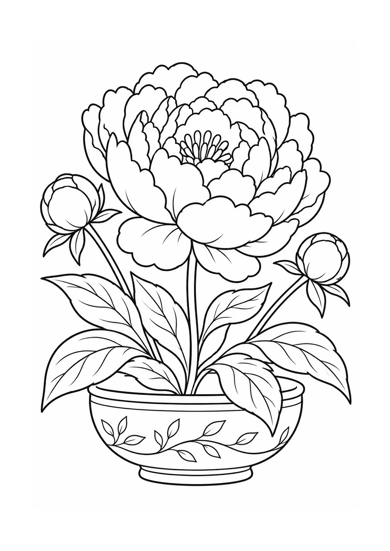 Coloriage pivoine : bol, modèle 06