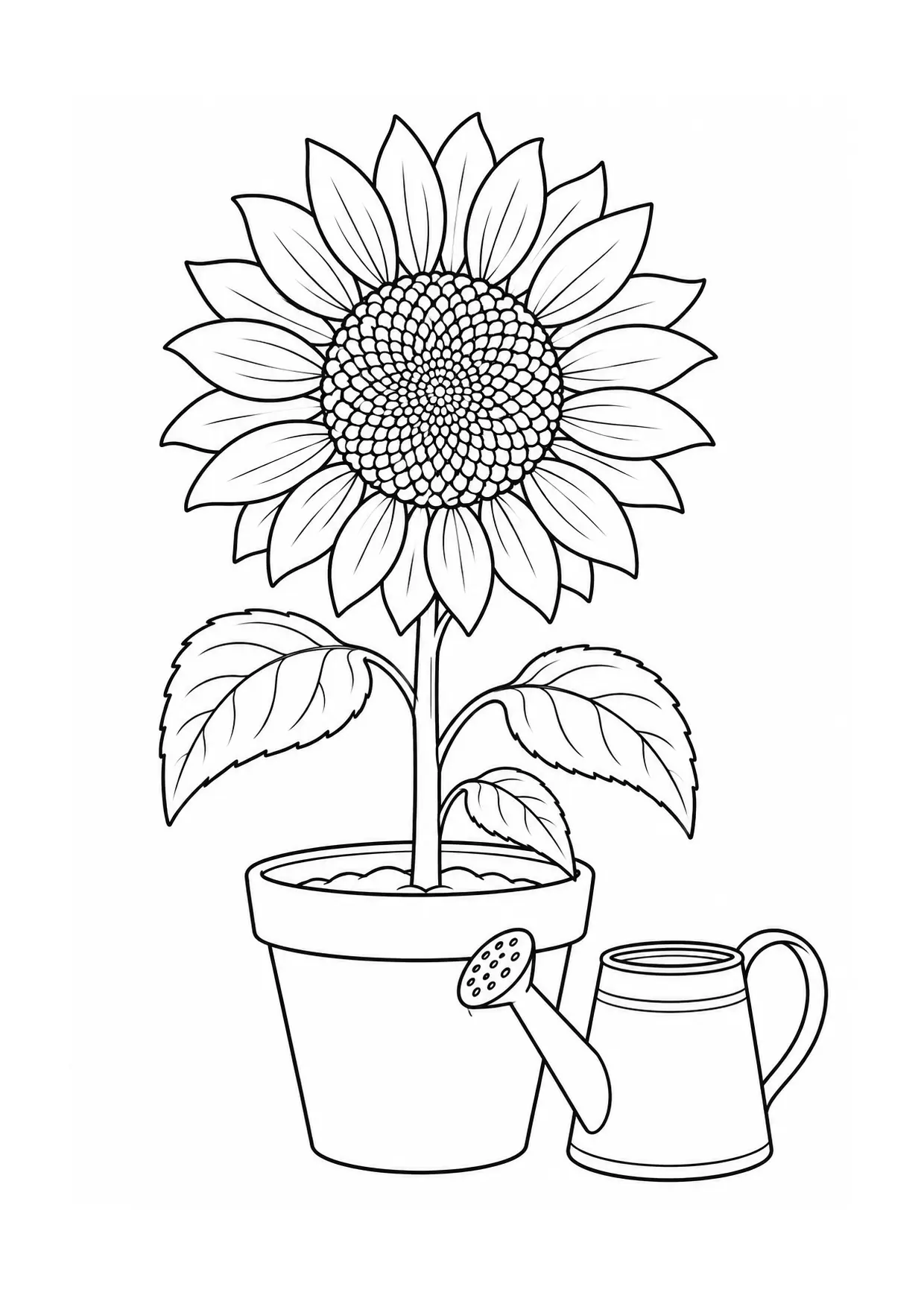 Coloriage tournesol à imprimer montrant pot, illustration 10
