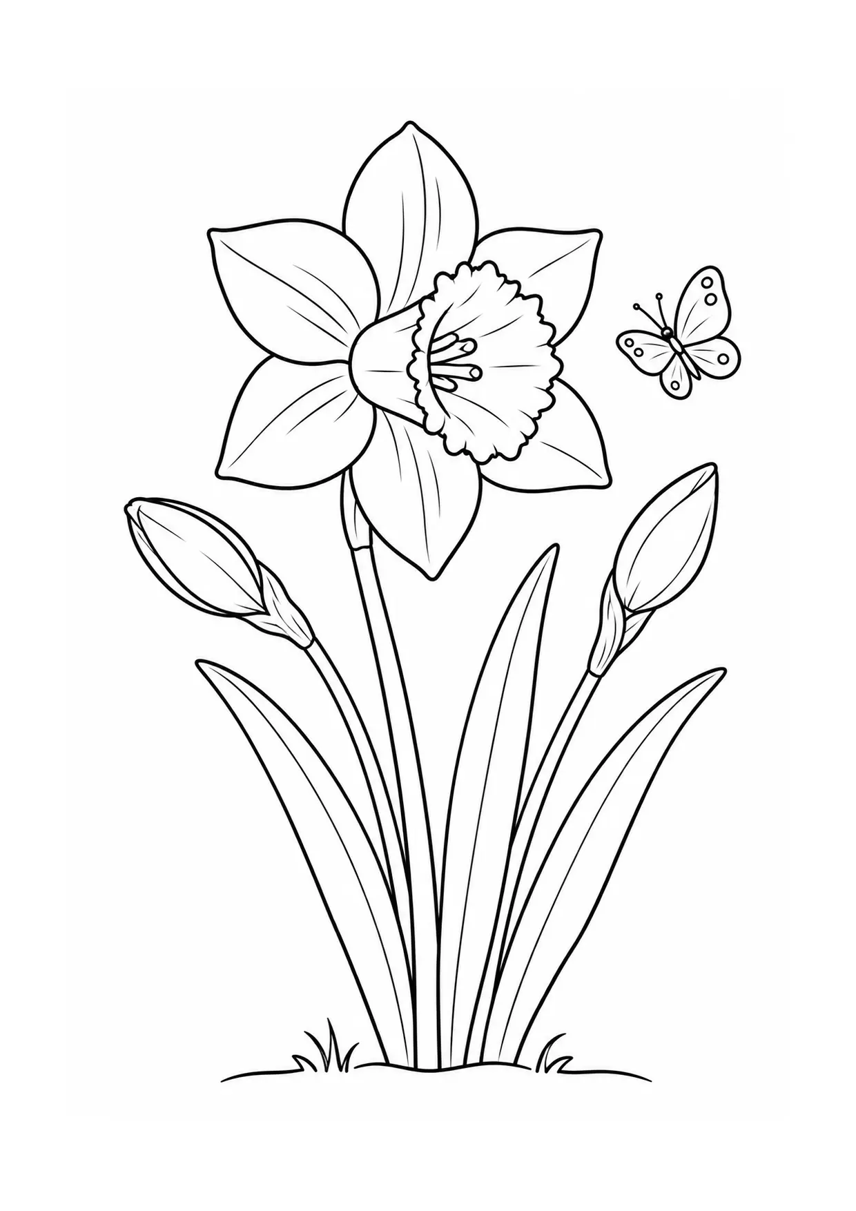 Coloriage jonquille à imprimer montrant papillon, illustration 8