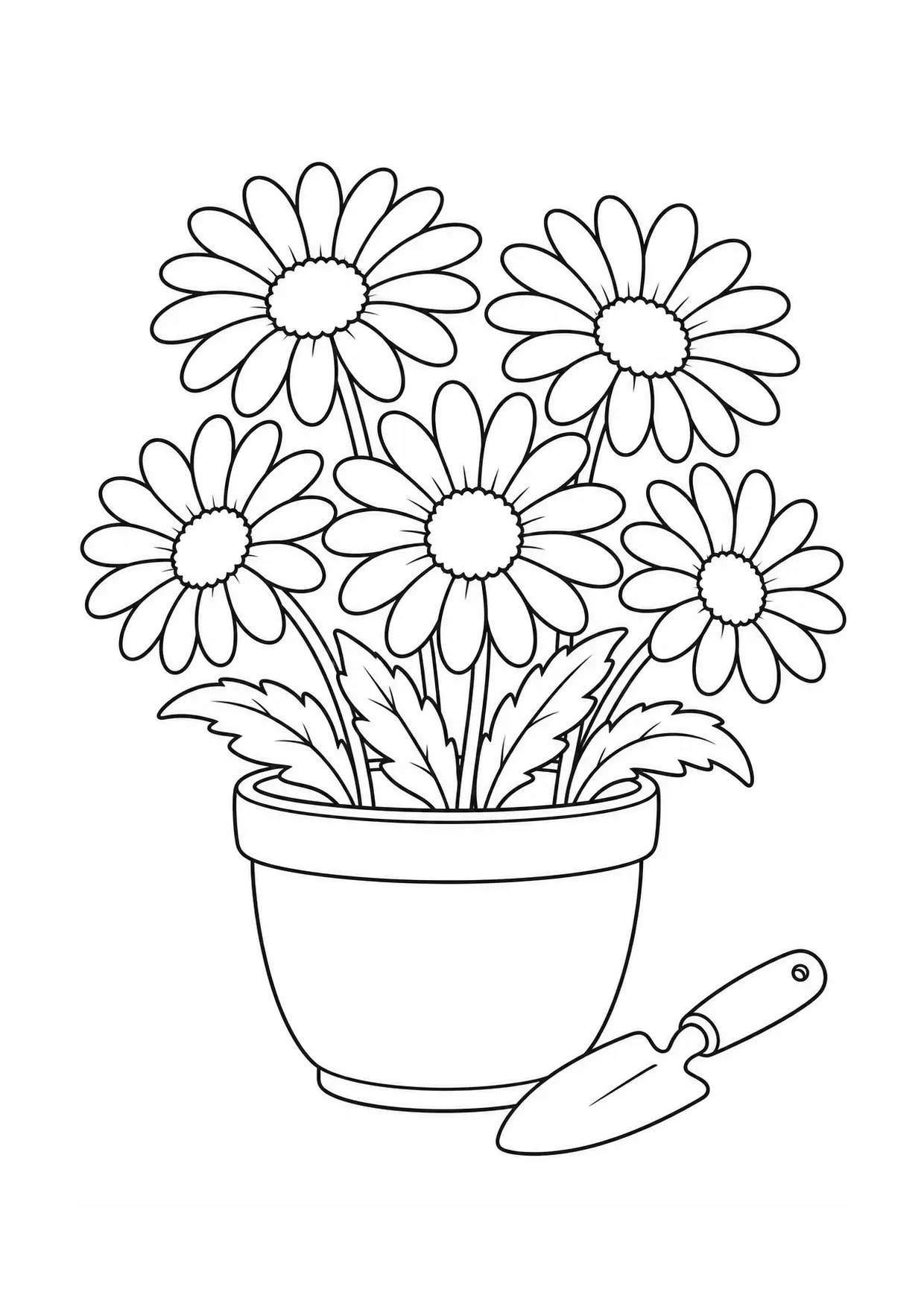 Coloriage marguerite à imprimer montrant pot, illustration 8