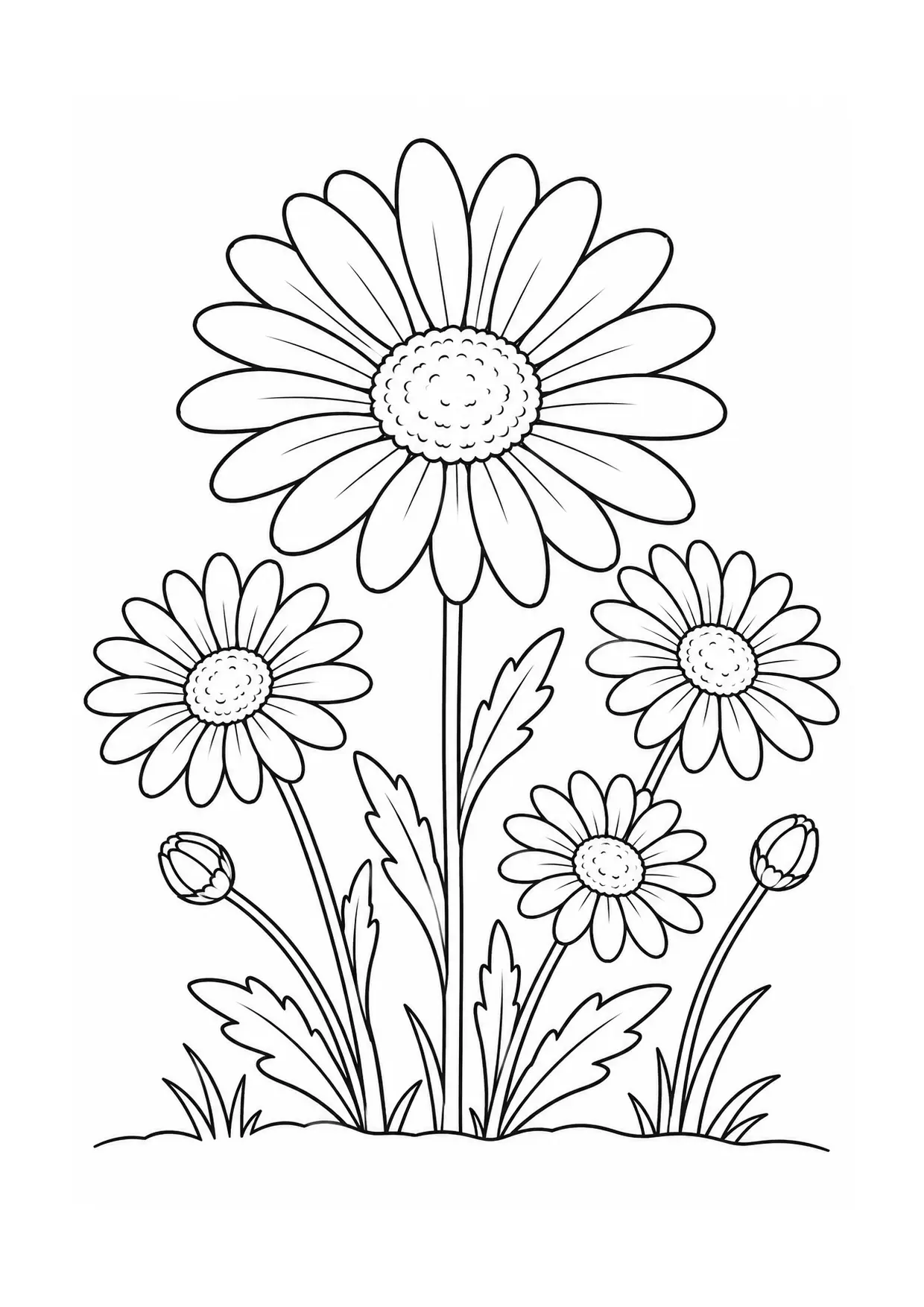 Coloriage marguerite à imprimer montrant prairie, illustration 9