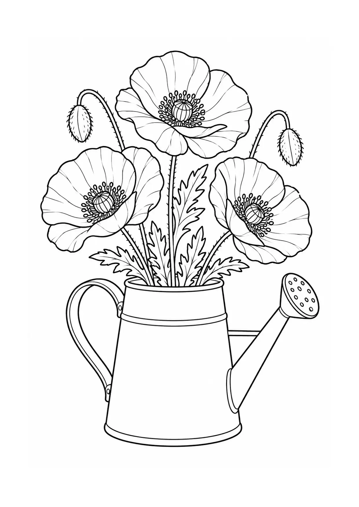 Coloriage coquelicot : arrosoir, modèle 09