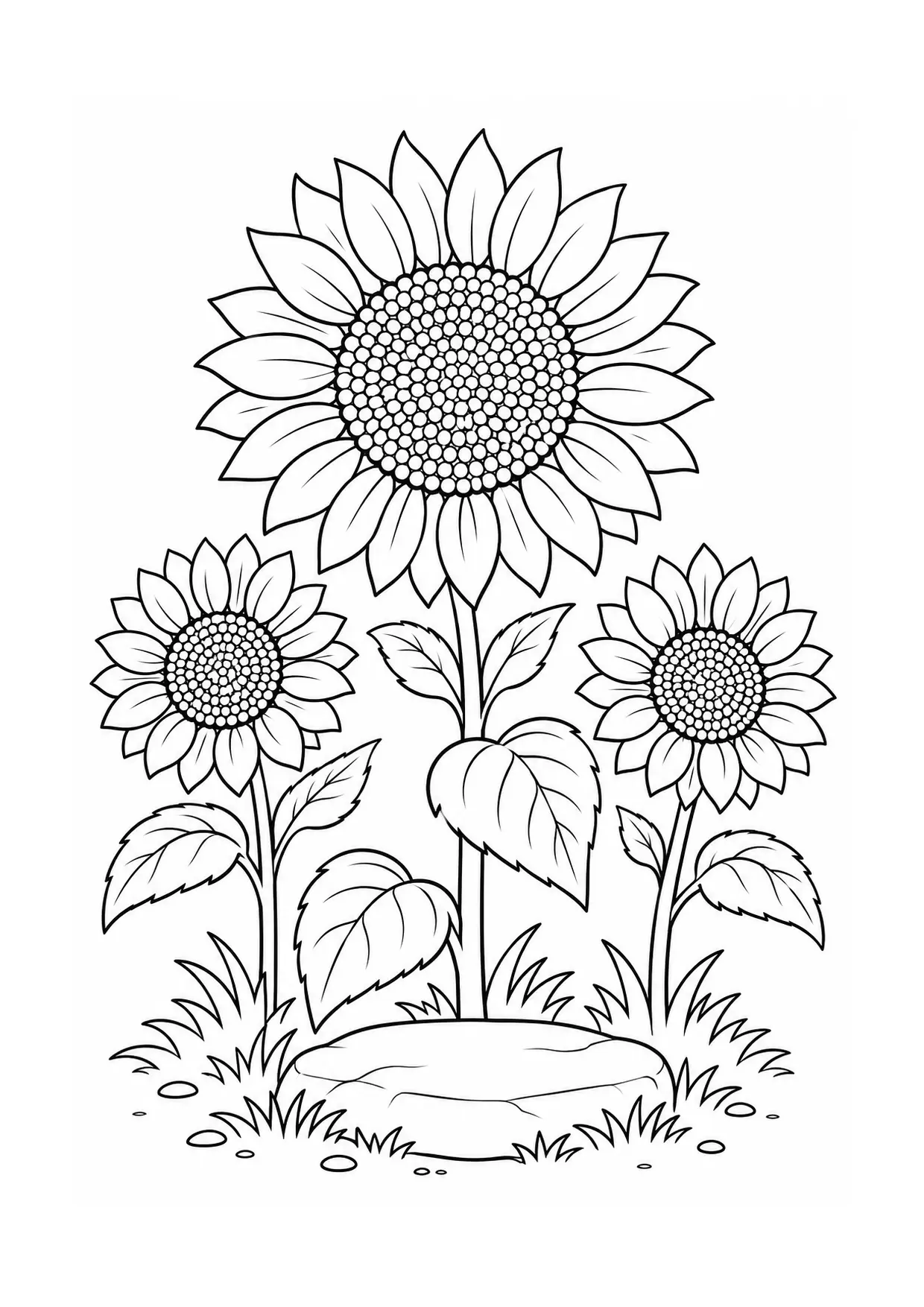 Coloriage tournesol à imprimer montrant pierres, illustration 12