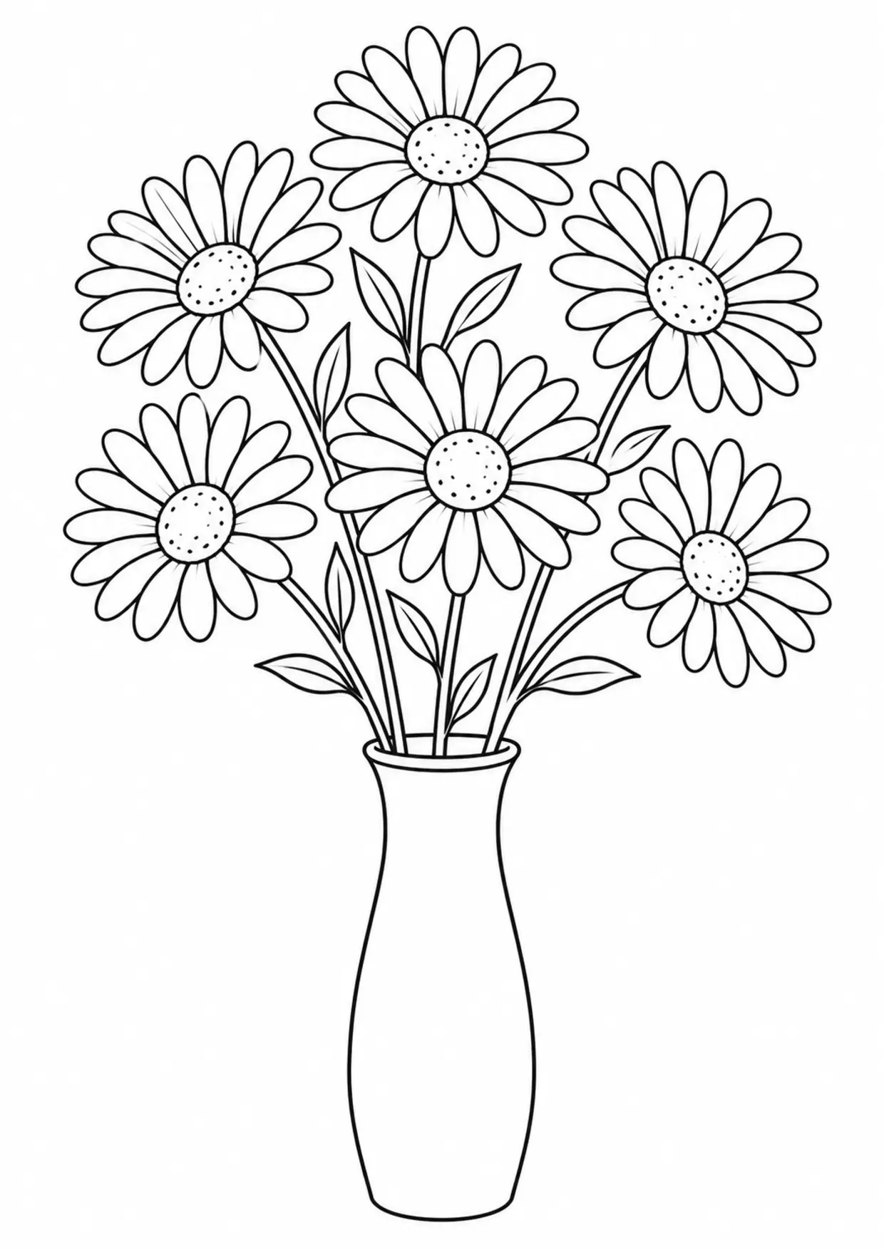 Coloriage marguerite à imprimer montrant vase, illustration 12