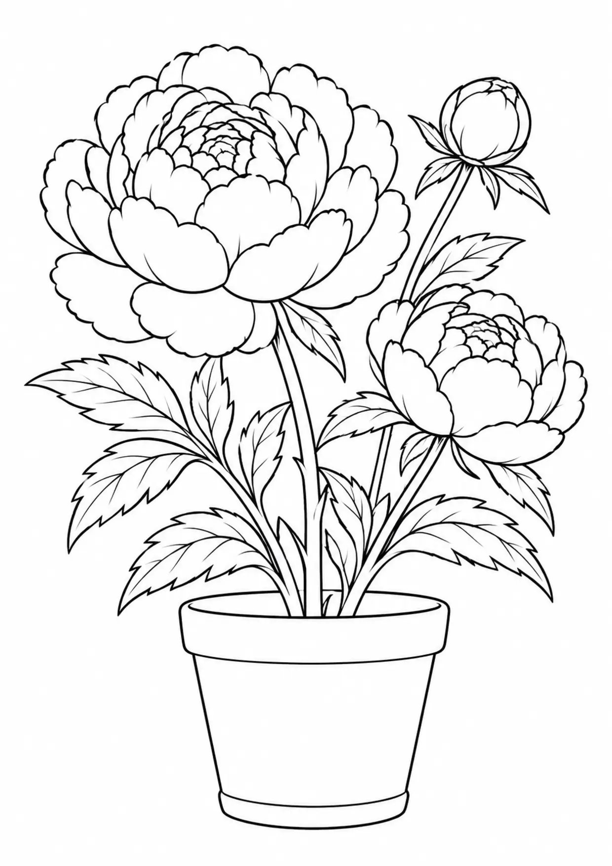 Coloriage pivoine : pot, modèle 12