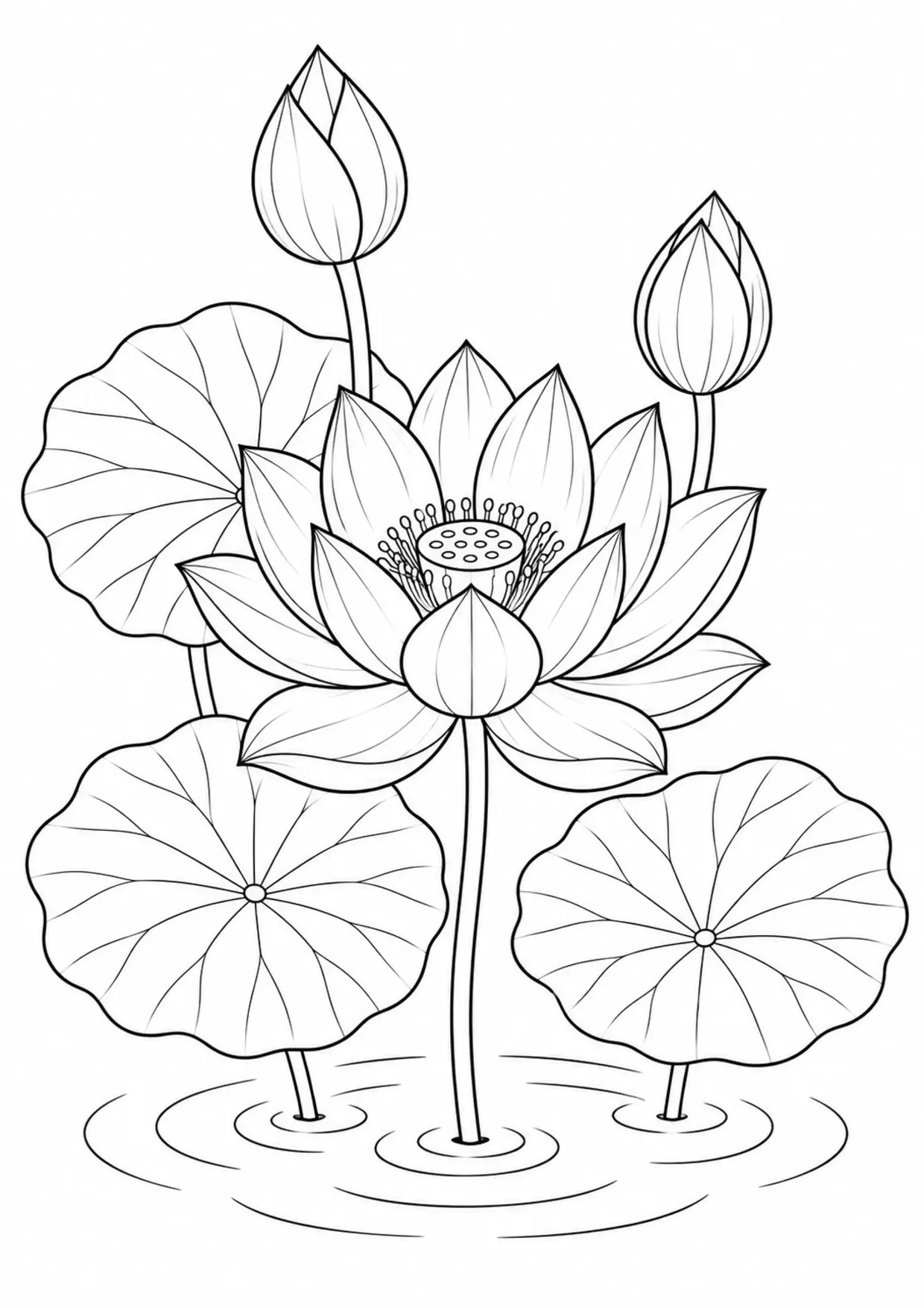 Coloriage lotus : feuilles, modèle 13