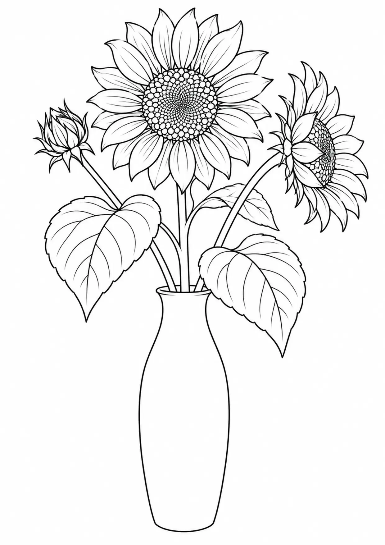 Coloriage tournesol à imprimer montrant bouquet, illustration 14